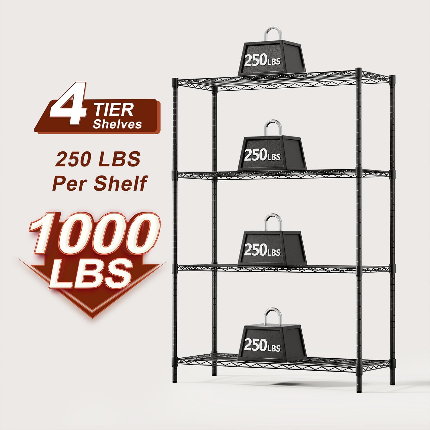 BestOffice | 4-Tier Wire Shelf | 36″ x 14″ x 54″ | 36″D x 14″W x 54″H, Black