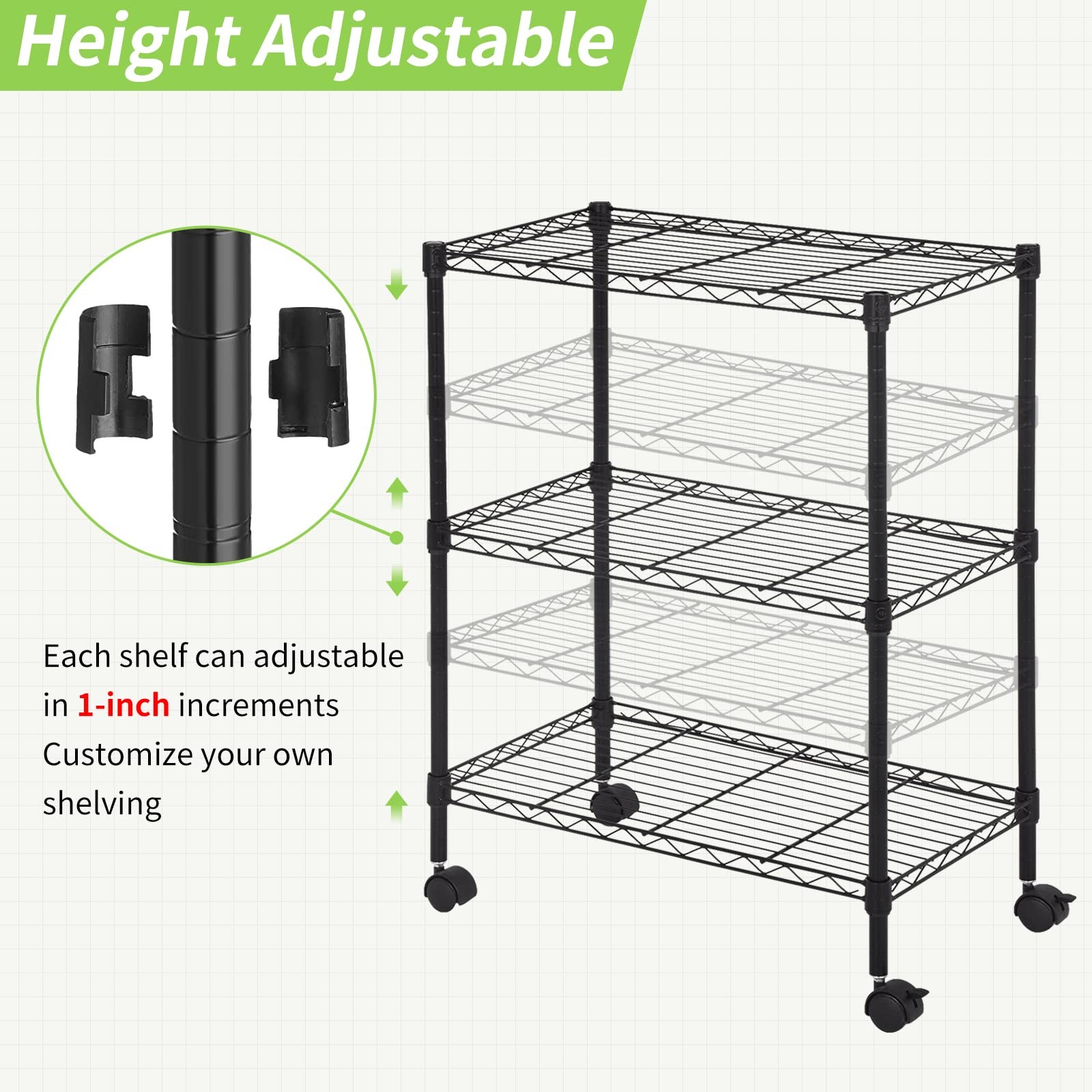 YYkokocat Wire Shelving 32″ H x 23W x 13D Storage 13″D x 23″W x 31.3″H, Black