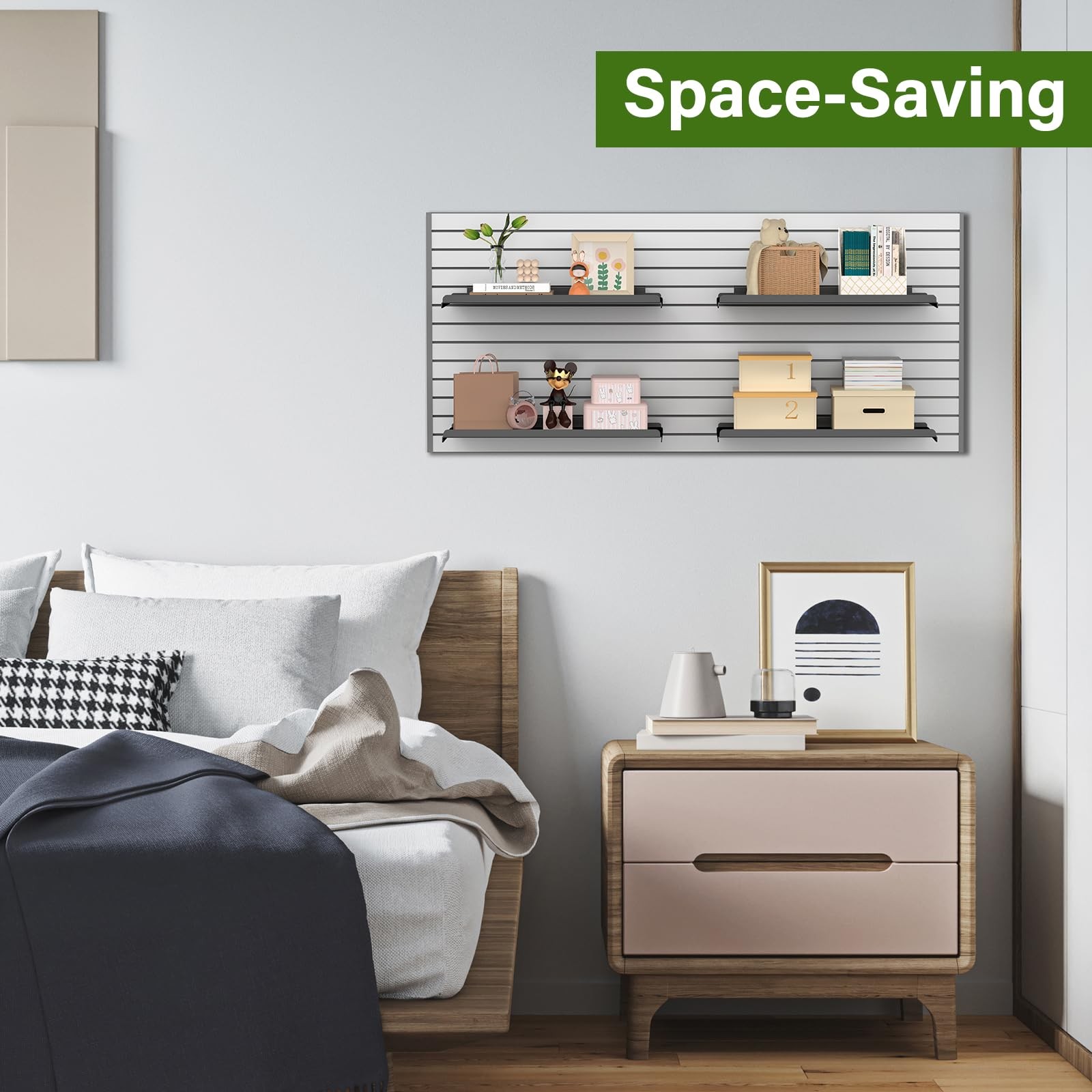MQKIWAO 2 Pack 17X10 Inch Large Slatwall Shelves, Metal Slat Wall Shelves Acc…