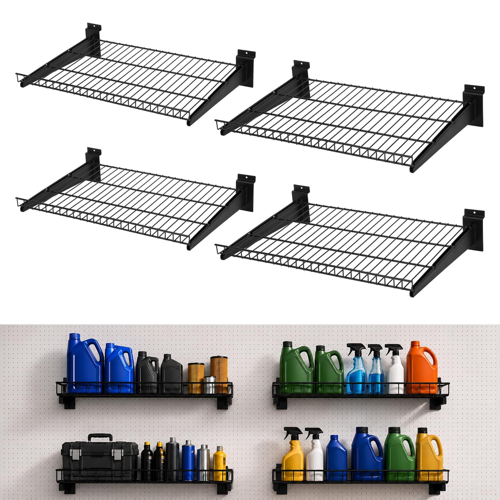 Siftary 4 Pack 24 Inch Slatwall Wire Shelf 24X16.5 Inch, Heavy Duty Metal Sla…