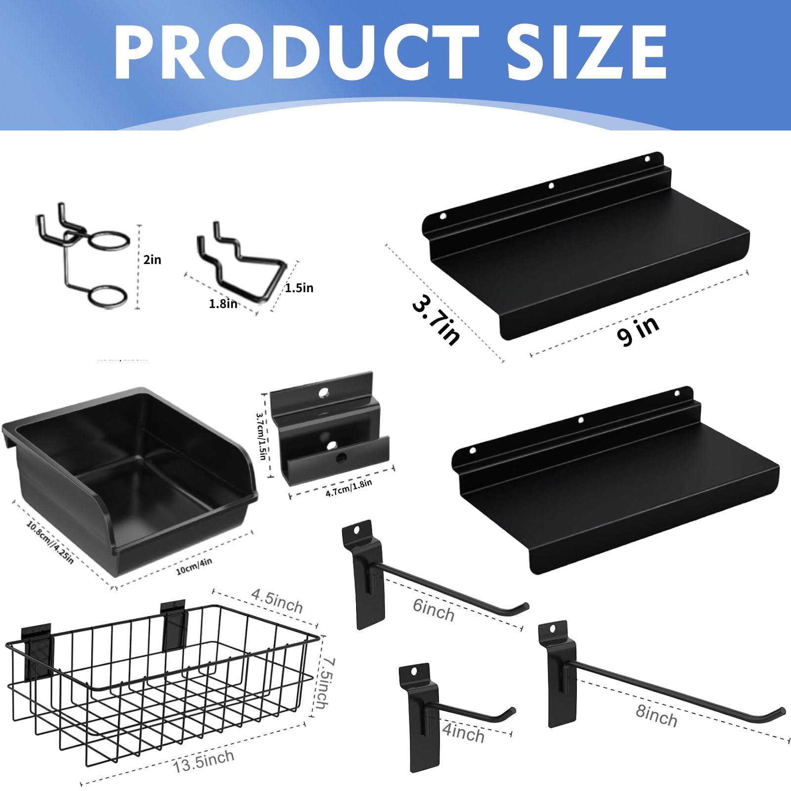 40 PCS Slatwall Accessories Set Metal Wire Baskets Hooks Garage Room Storage