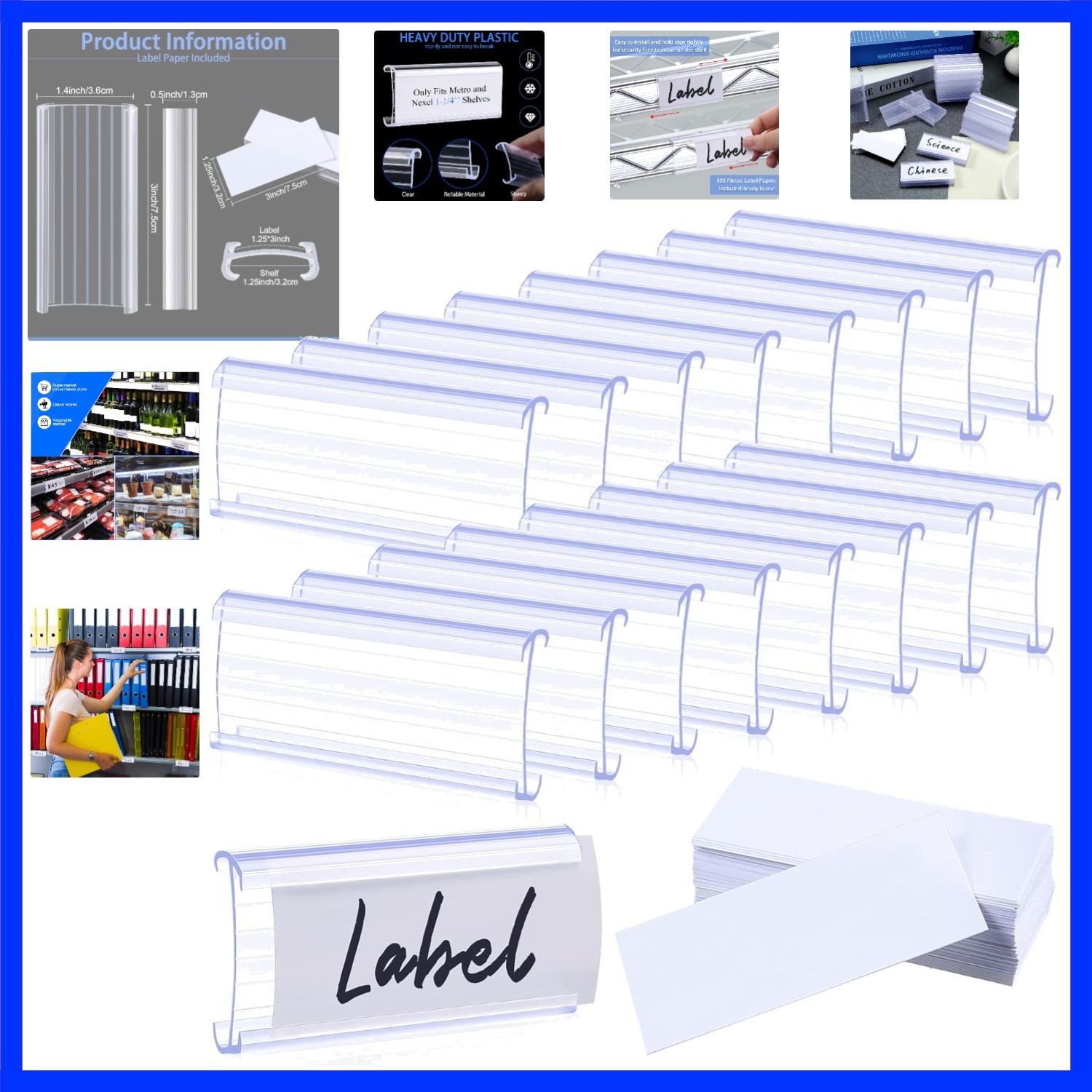 100 Pcs Plastic Wire Shelf with 100 Pcs Paper Inserts Wire Rack Label Holder …