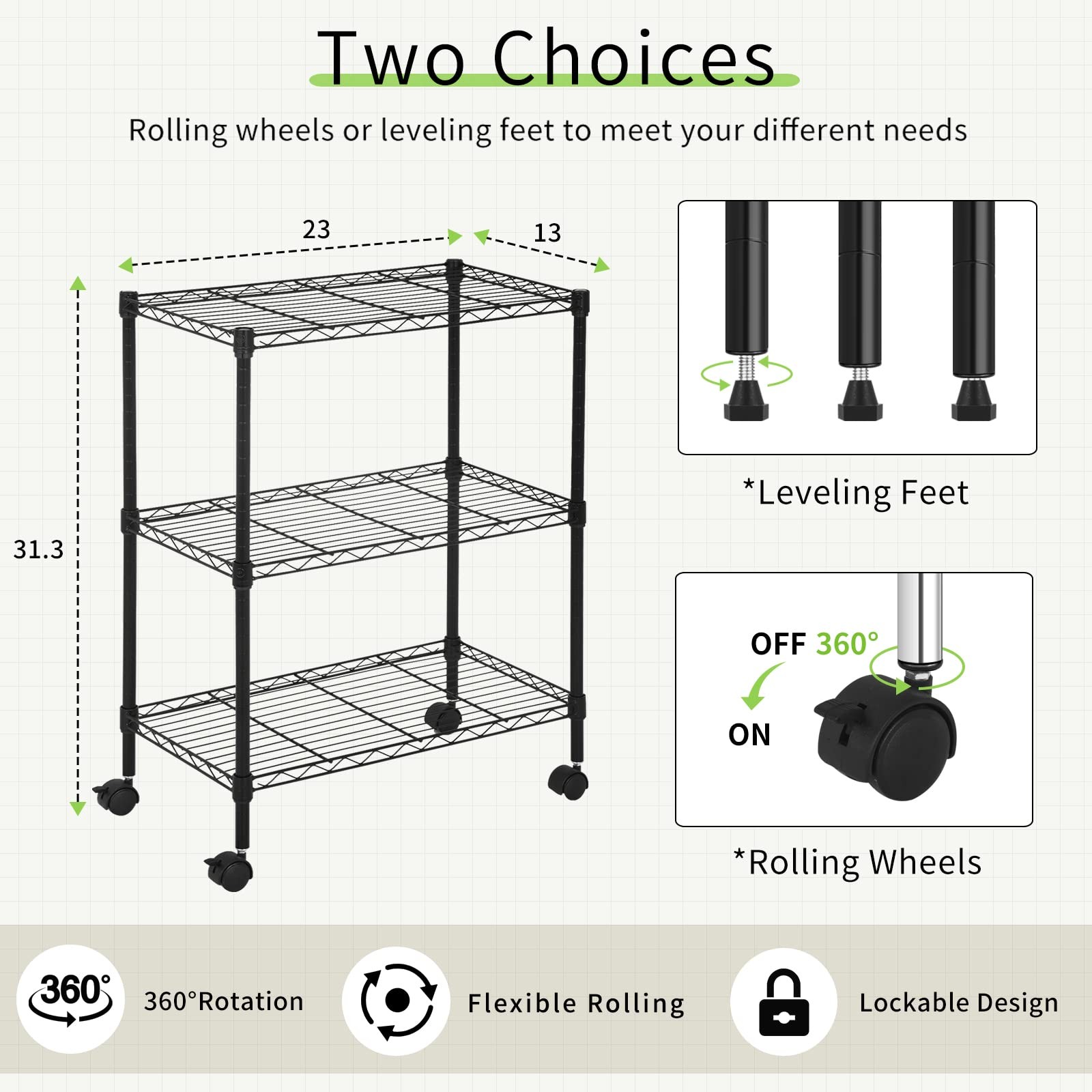 YYkokocat Wire Shelving 32″ H x 23W x 13D Storage 13″D x 23″W x 31.3″H, Black