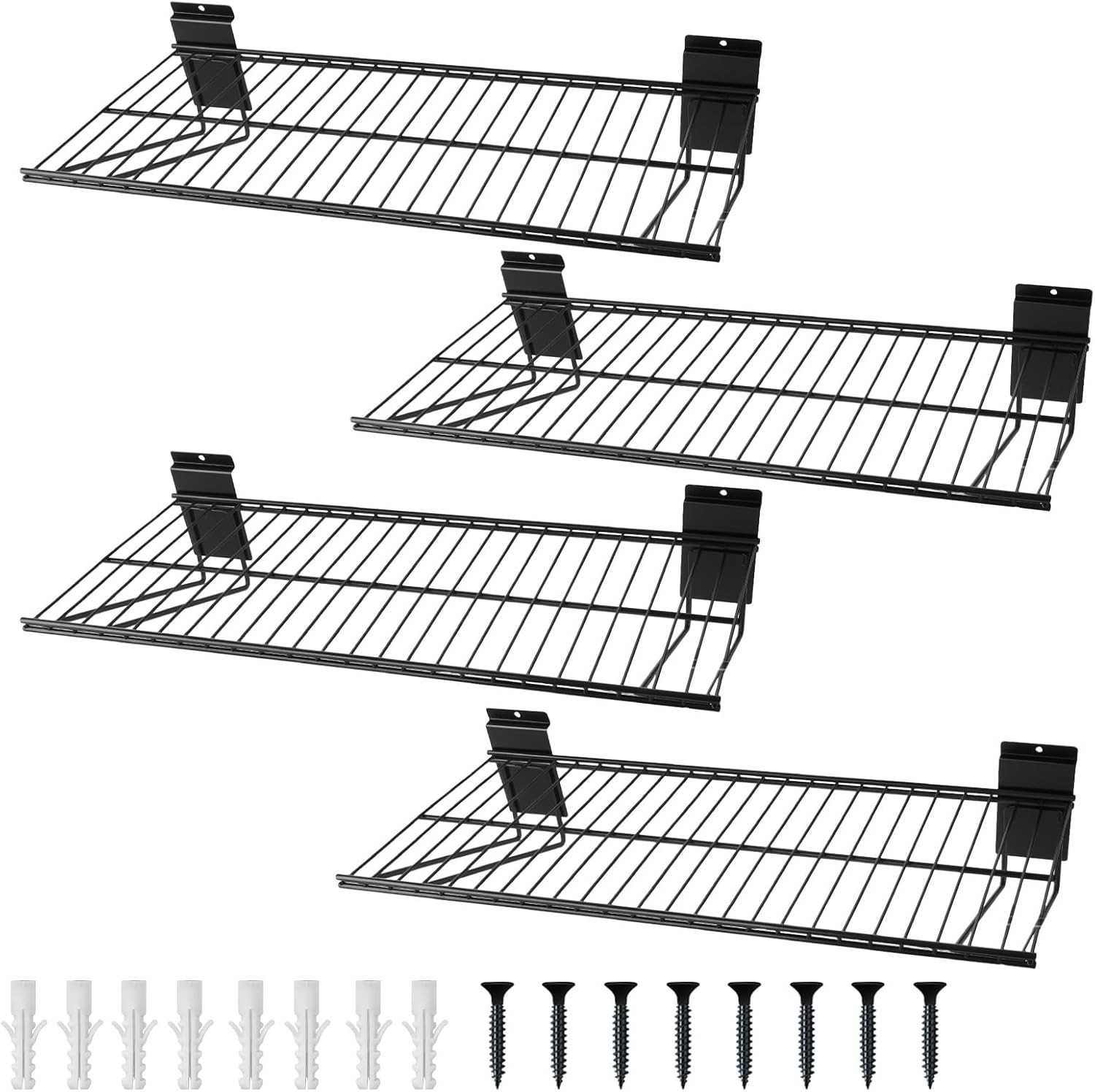 Heavy Duty 24″ Slat Wall Wire Shelves – 4 Pack Garage Storage Solution