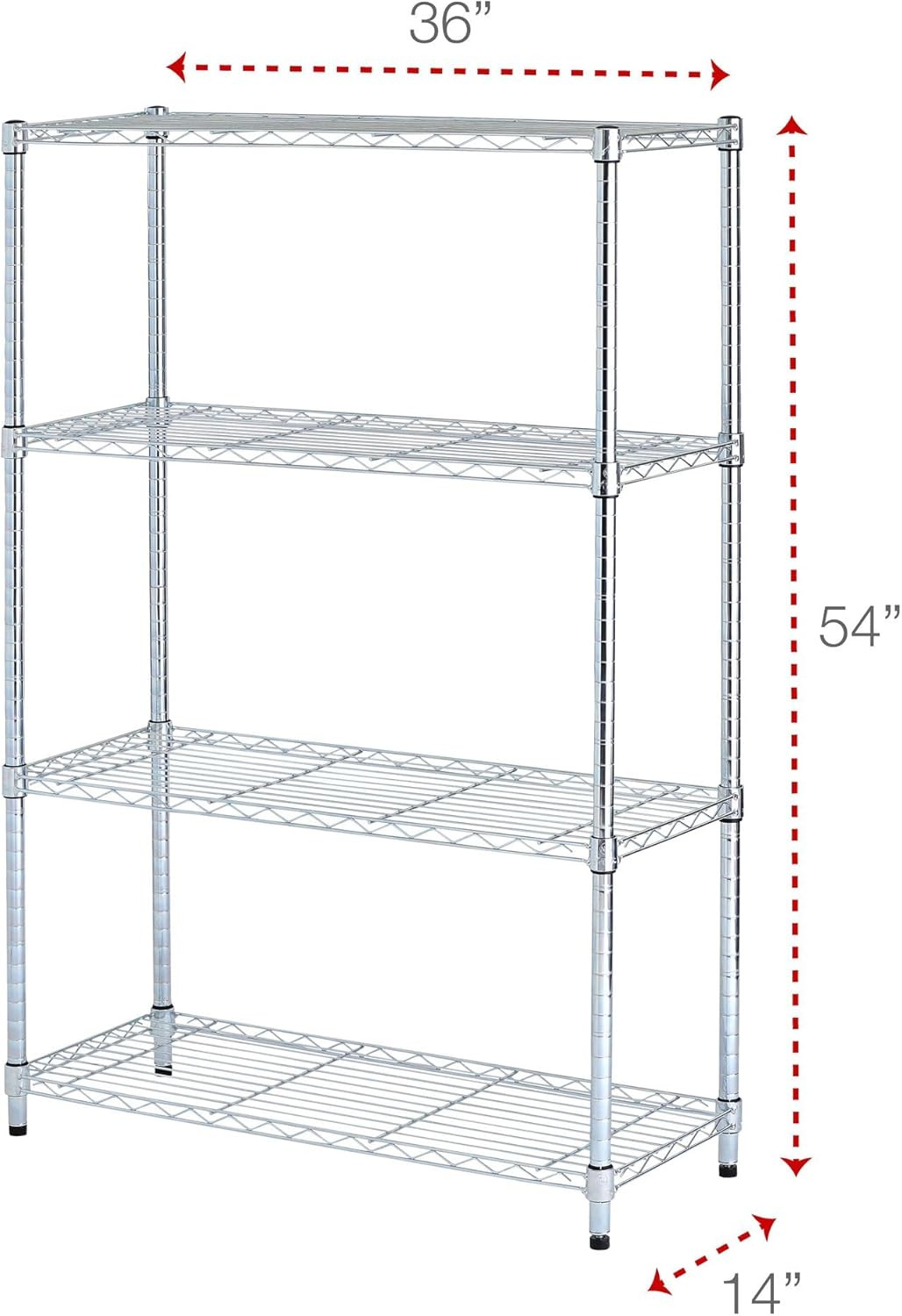 ALE 4-Shelf Wire Shelving Unit, 36″W x 14″D x 54″H, Silver Finish