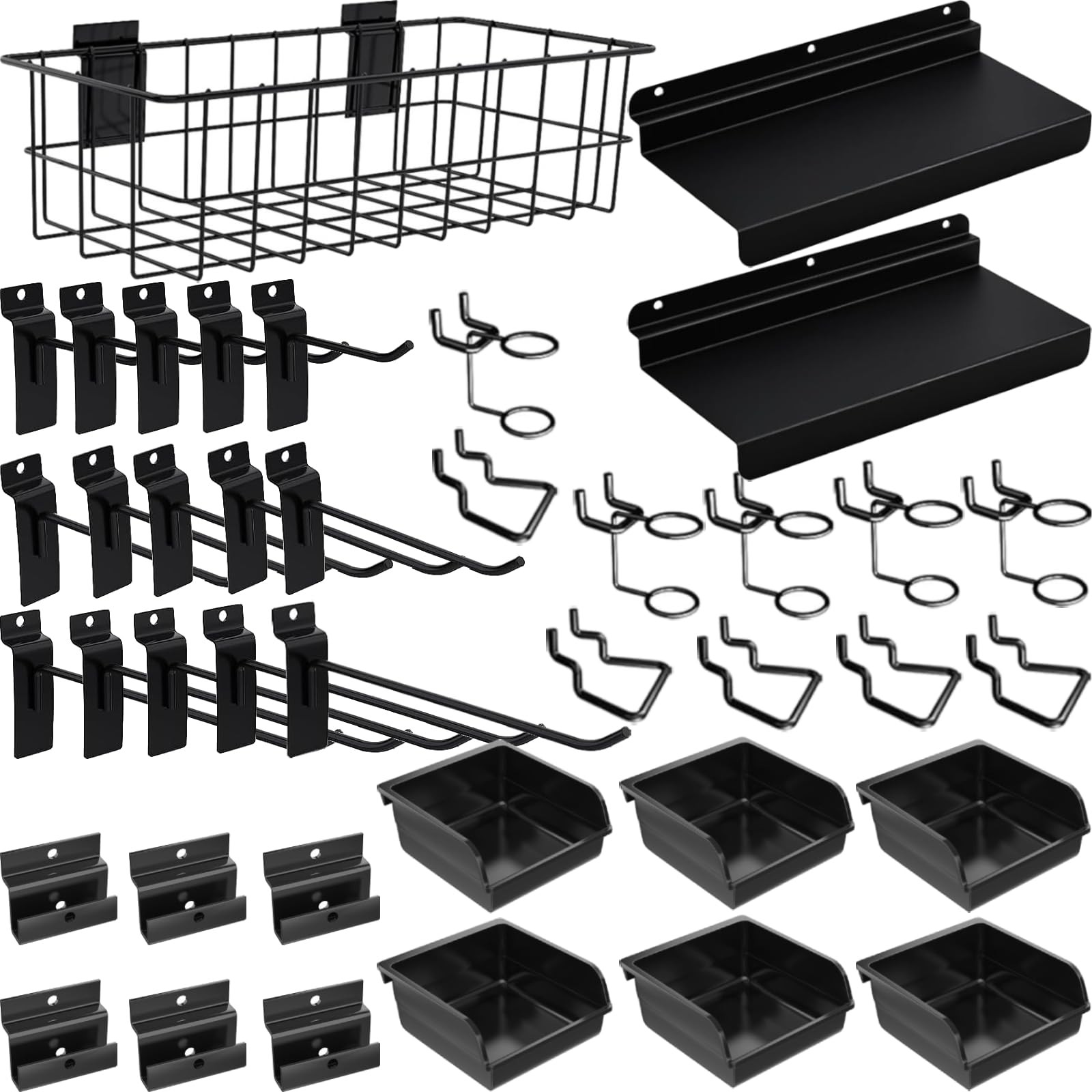 40 PCS Slatwall Accessories Set Metal Wire Baskets Hooks Garage Room Storage