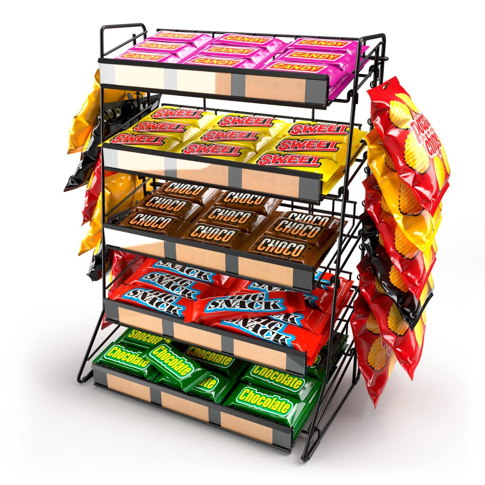 5-Tier Candy Display Rack – Large Snack Organizer for Countertop, Portable Conce