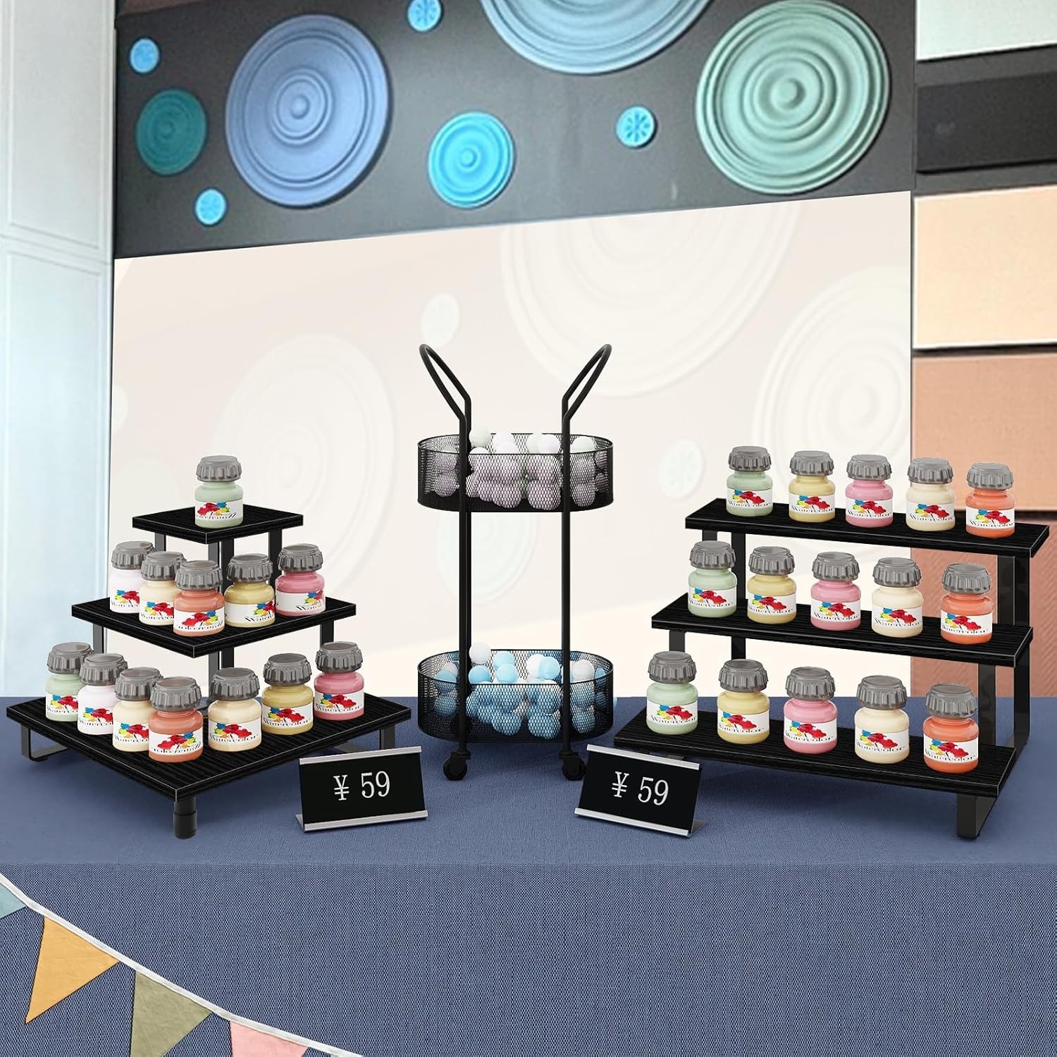 3 Tier Wooden Display Riser Stand, Portable Products Display Shelf