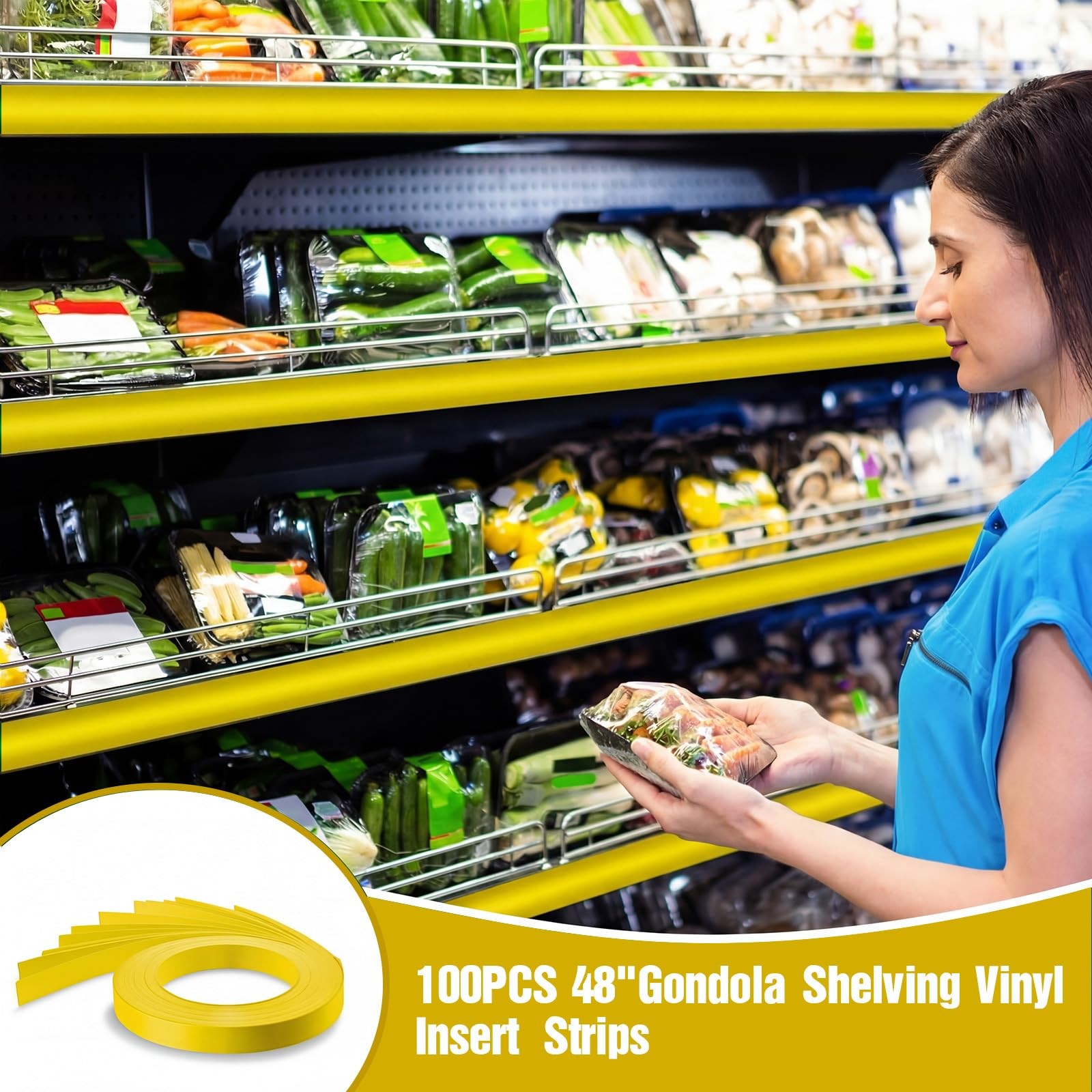 100 Pcs Yellow Shelf Insert Strips 48 Inch C Channel Vinyl Decorative Retail