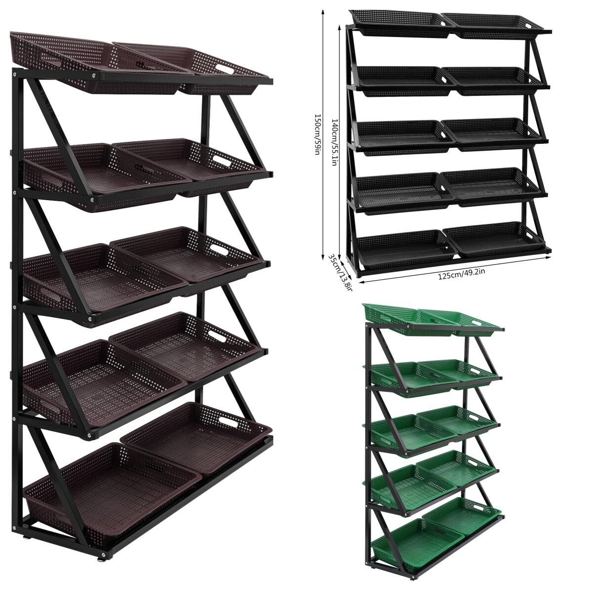 Retail Display Rack Market Shelf Merchandiser Fruit Vegetable Snack w/ 10XBasket