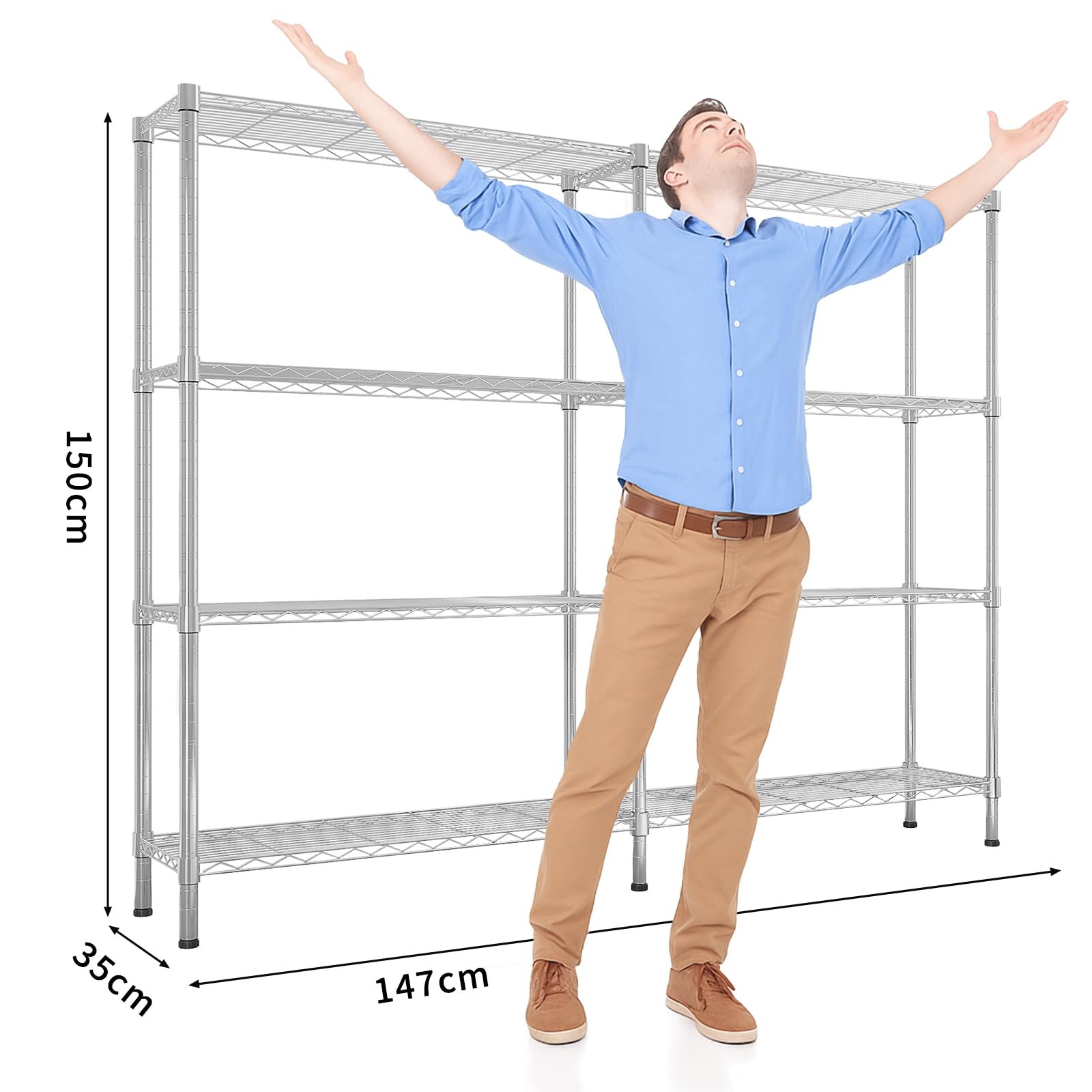 58”W Adjustable Storage Shelves,1200LBS NSF Wire Shelving Unit, 4-Tier Black