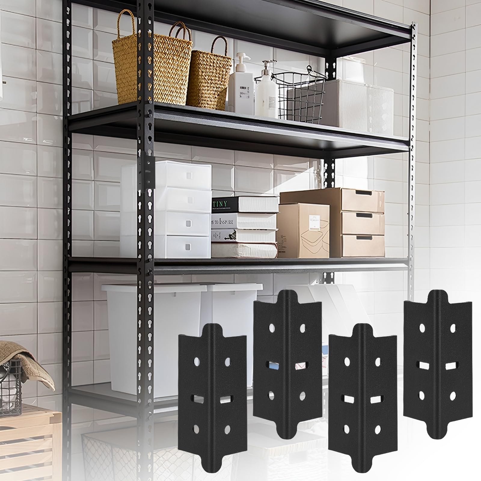4 Pcs 1.25 In Post Coupling for Steel Shelving Post, Coupler, black