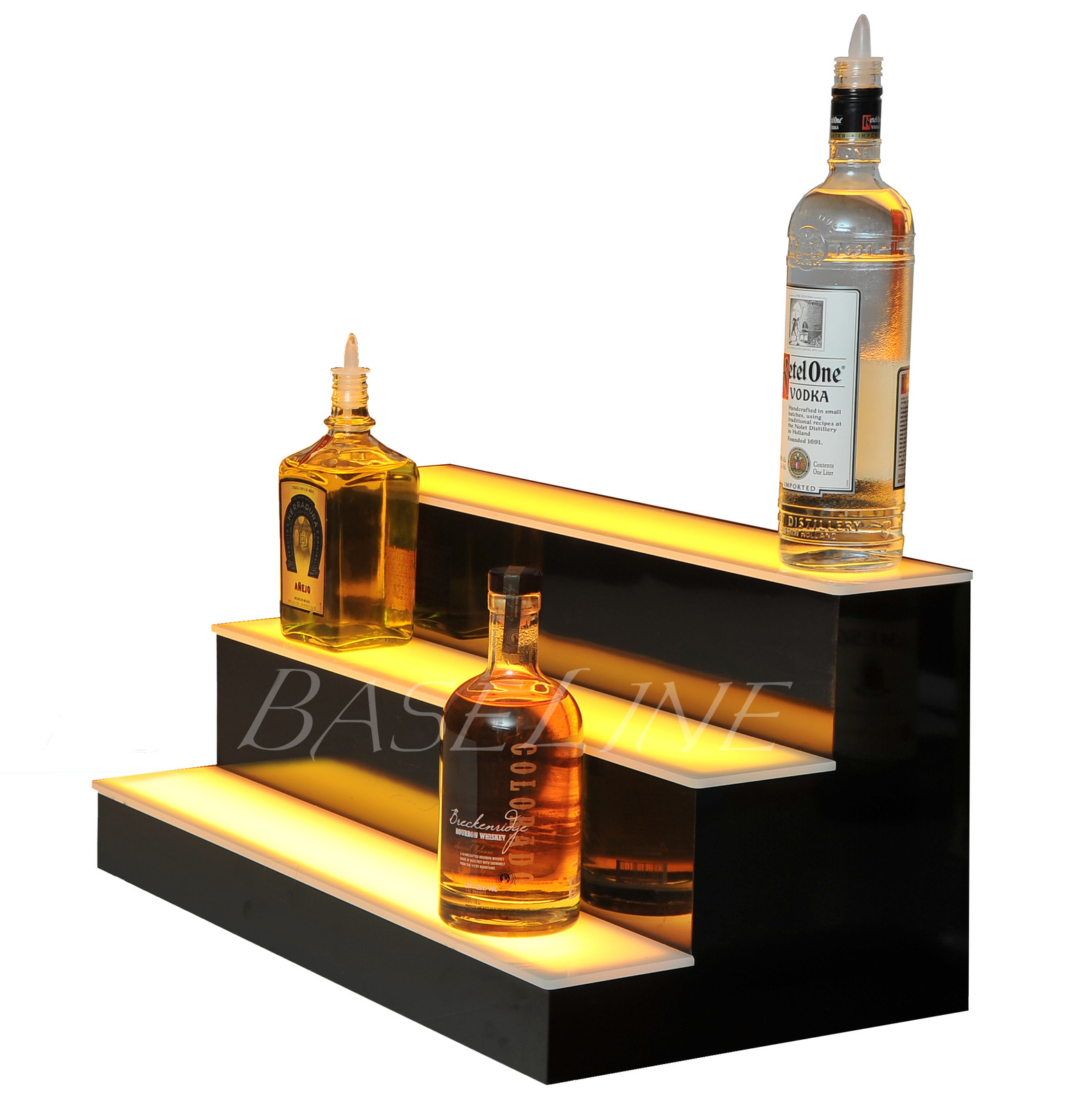 23″ LED BOTTLE RACK BAR SHELF, Three Step Home Bar Glass Display Shelving Rack