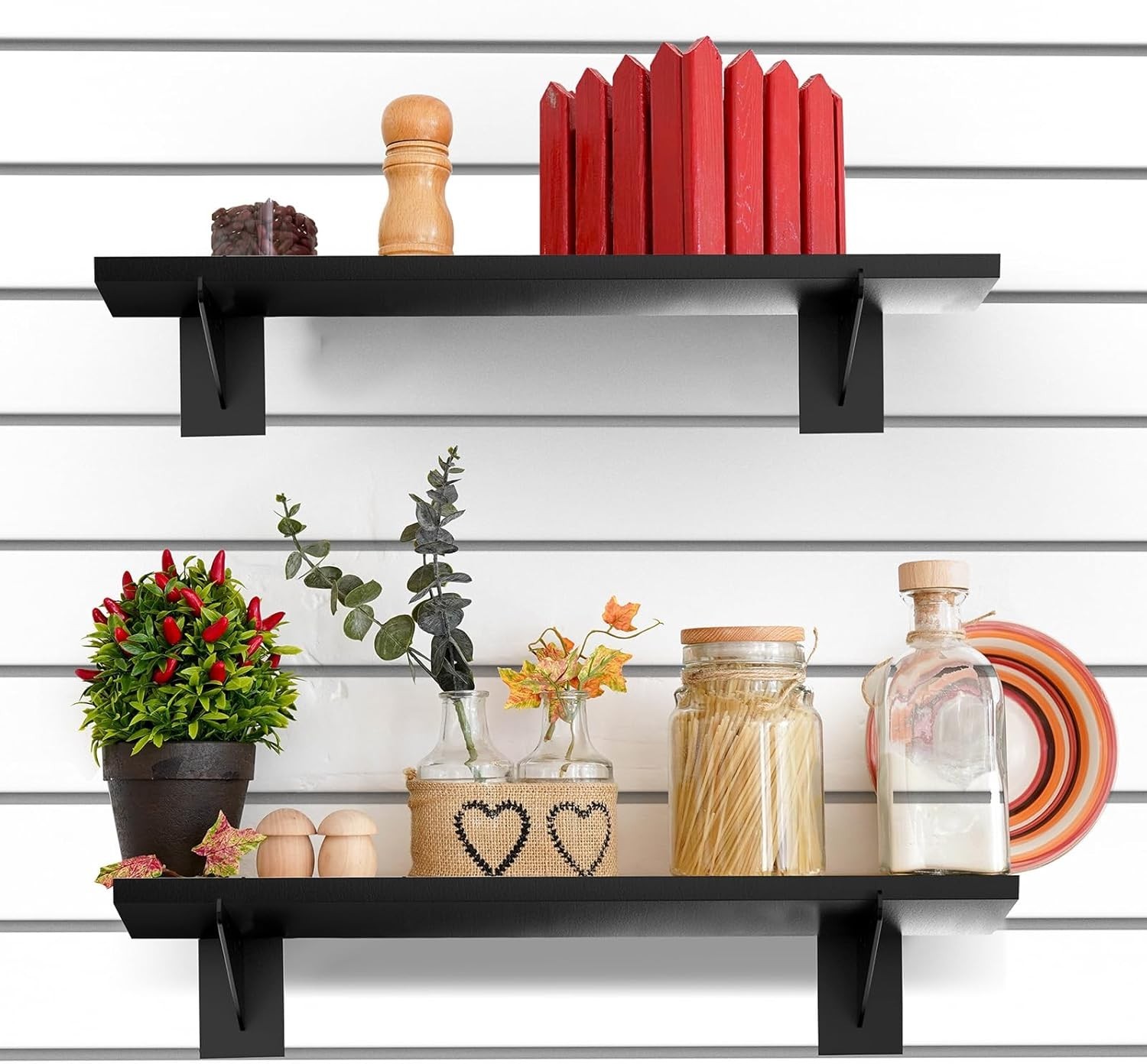 4 Pack Large Wooden Slatwall Shelf, 24 X 12 Inch Slatwall Shelves with Metal Bra