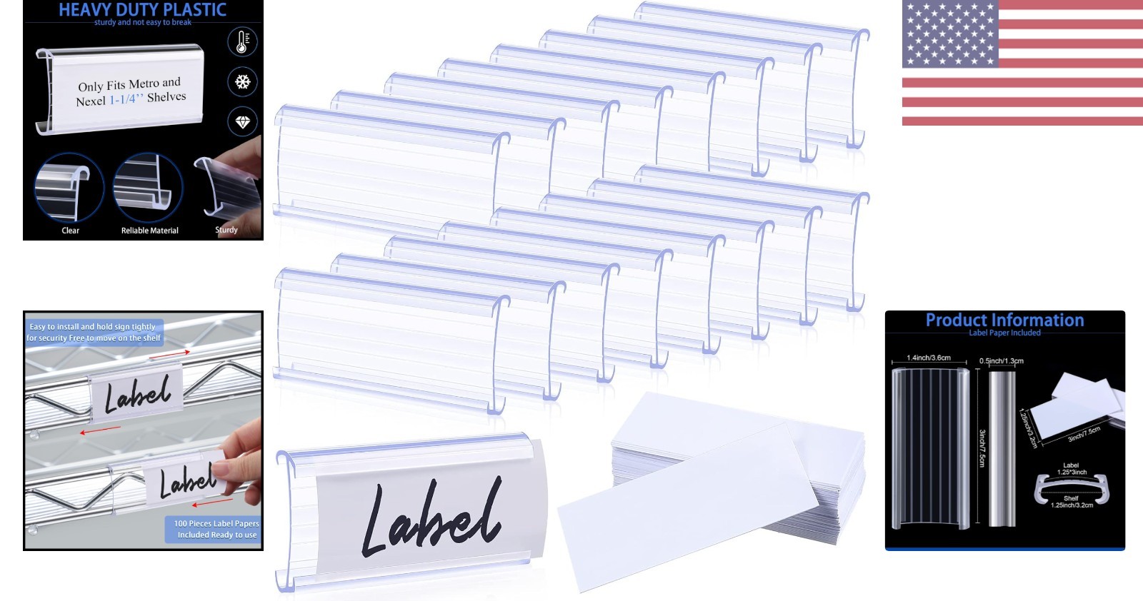 100 Count Plastic Shelf Tags with Paper Inserts – Compatible with Metro Shelves