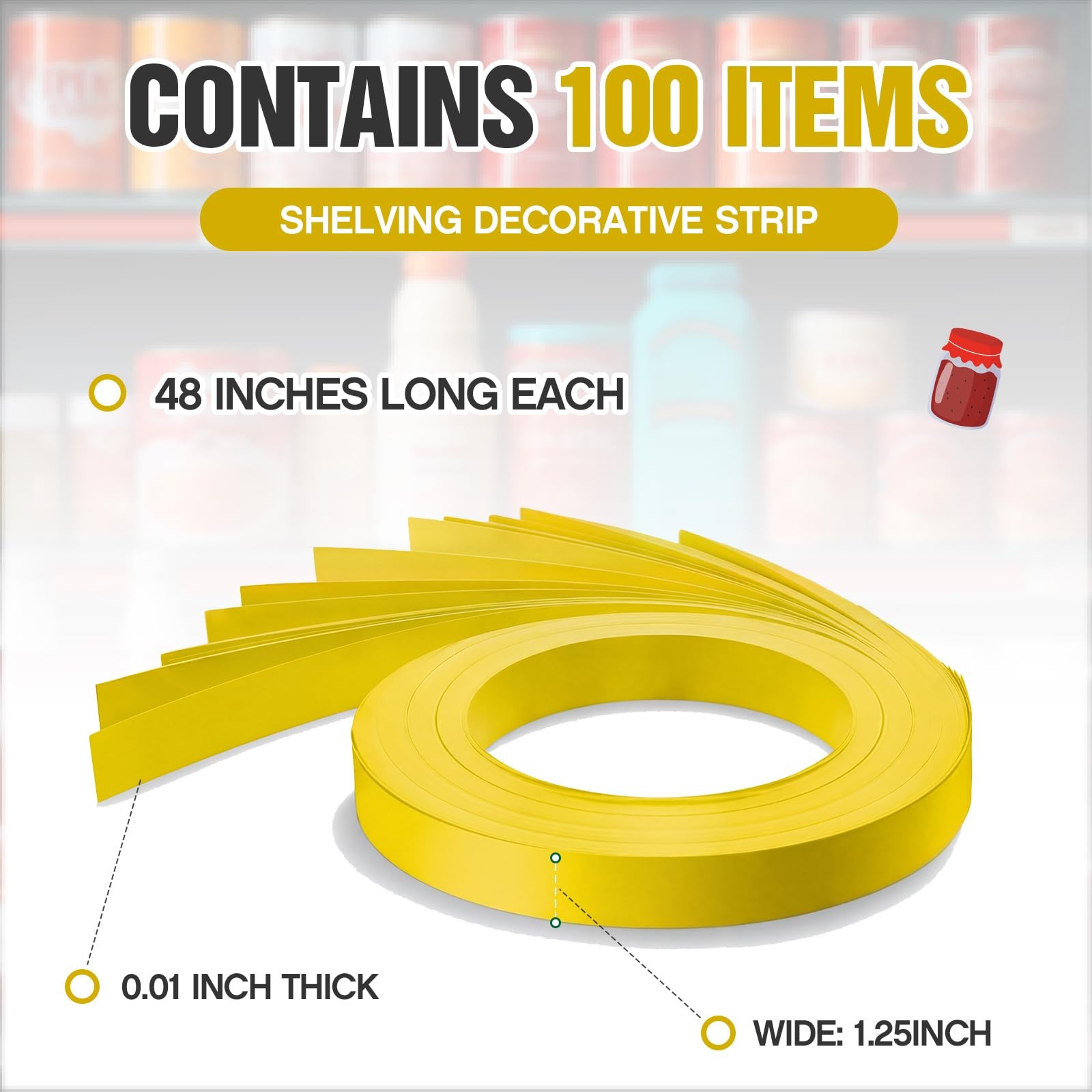 100 Pcs Yellow Shelf Insert Strips 48 Inch C Channel Vinyl Decorative Retail
