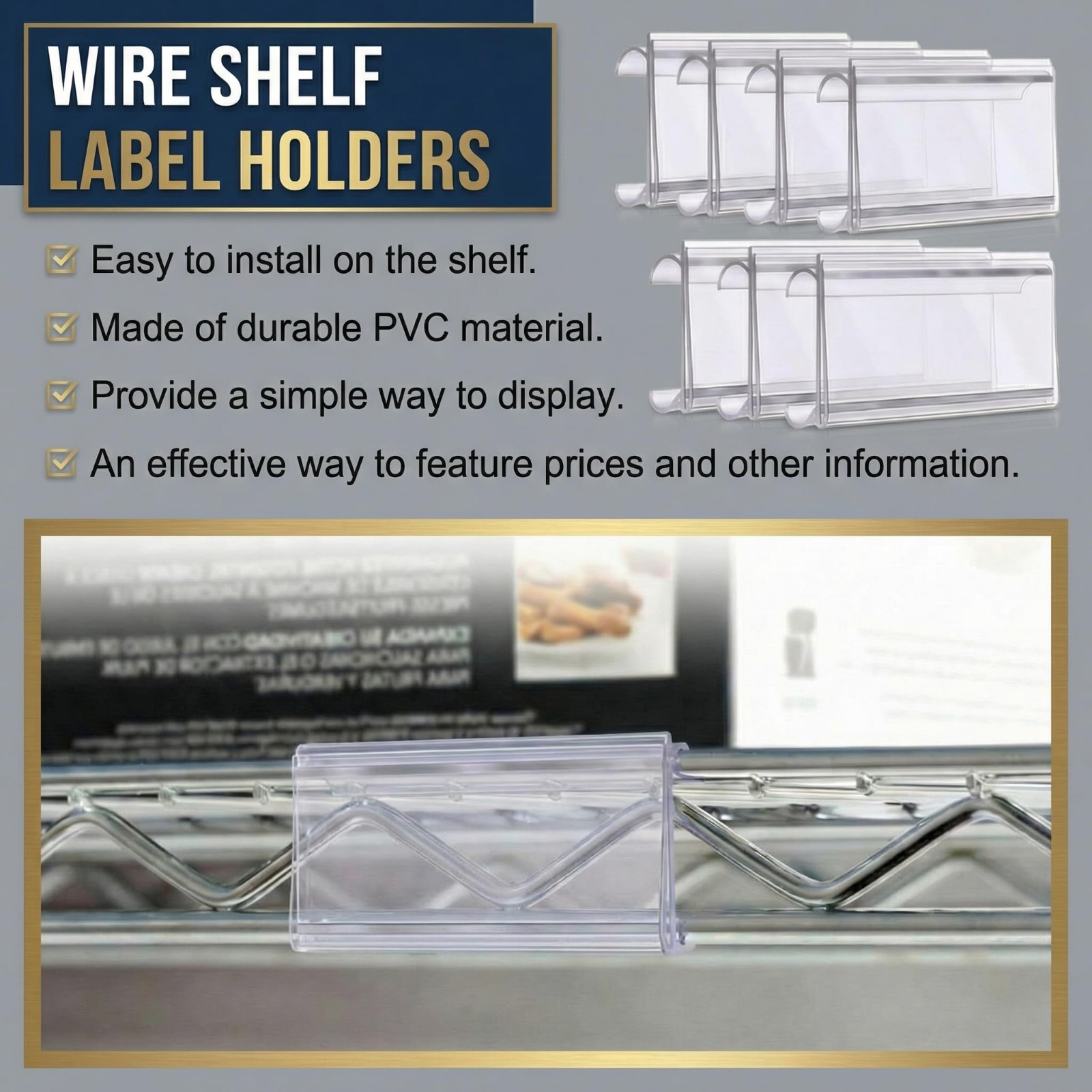 100 Pcs Wire Shelf Label Holders with Inserts for 1.25″ Shelves – Rack Labels Cl