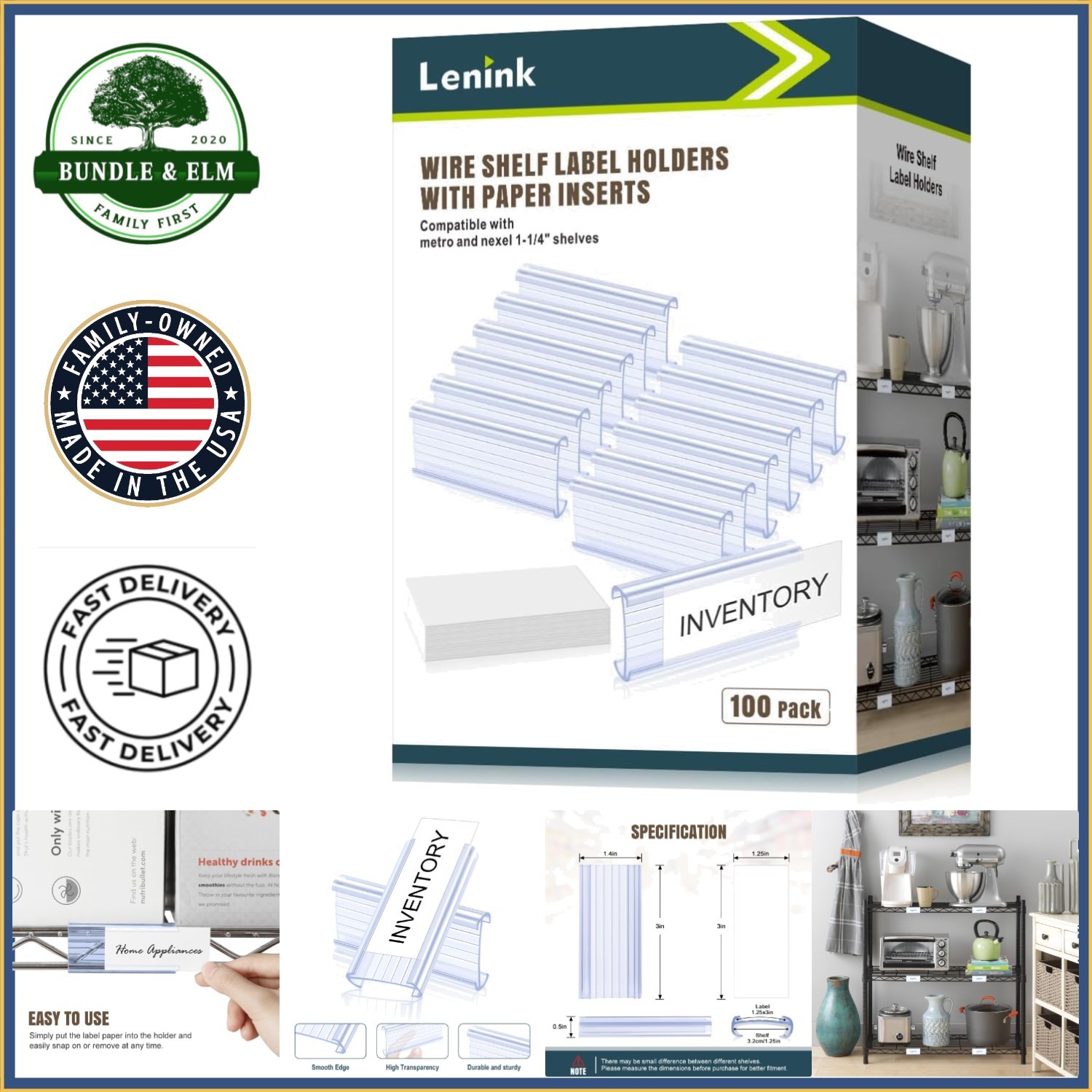 100 Pack Wire Shelf Label Holders with 100 Label Paper Inserts for Organization