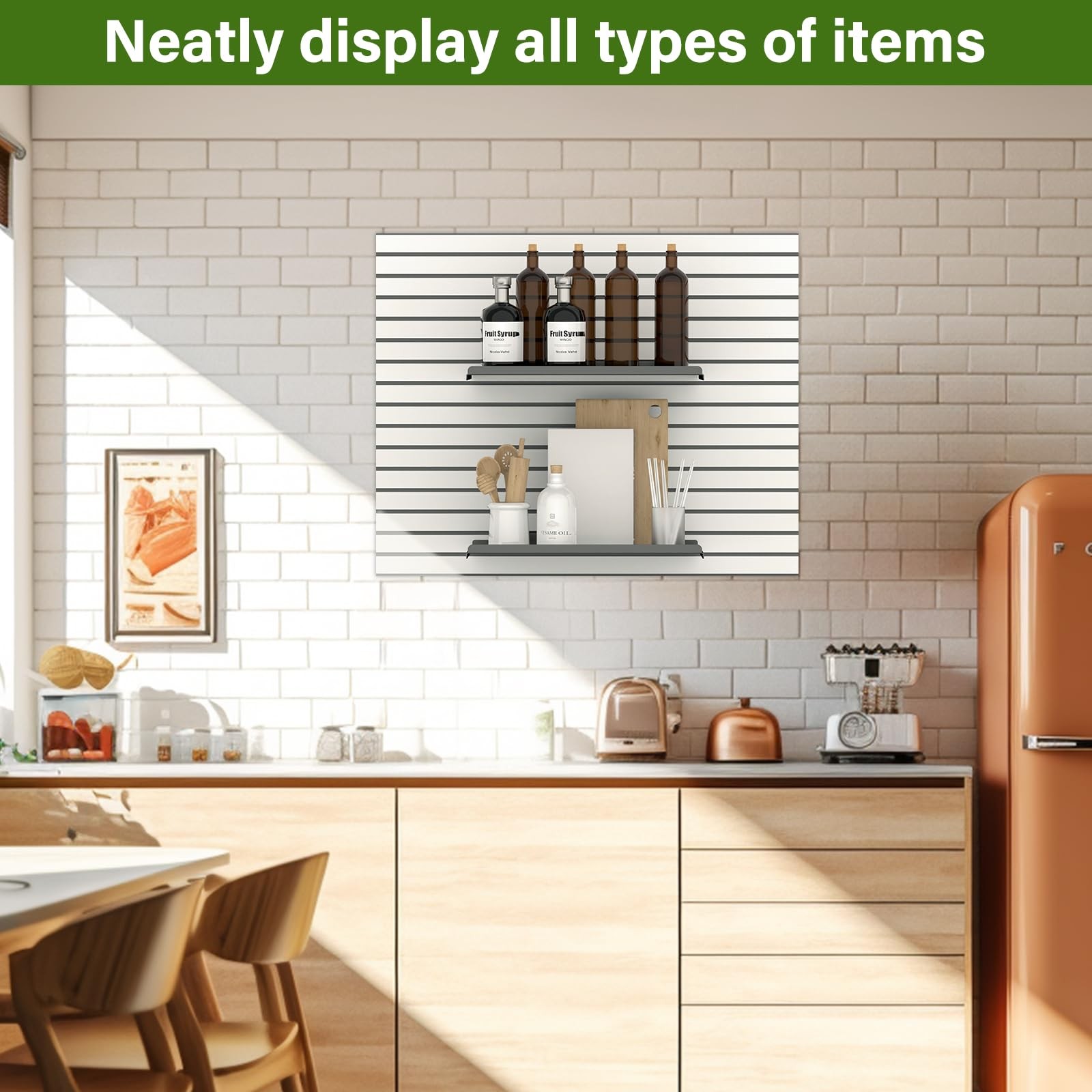 MQKIWAO 2 Pack 17X10 Inch Large Slatwall Shelves, Metal Slat Wall Shelves Acc…