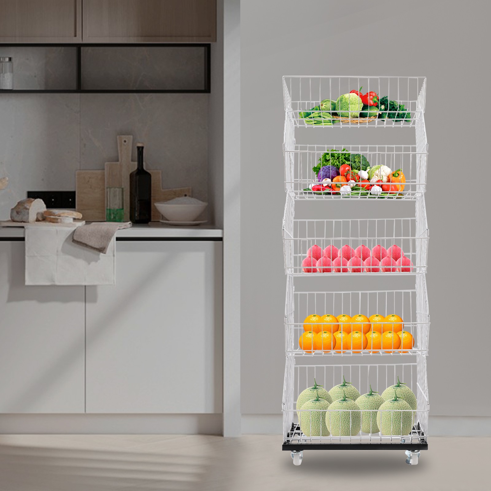 5 Tier Display Rack For Supermarket Kitchen Vegetable Storage Basket Shelving