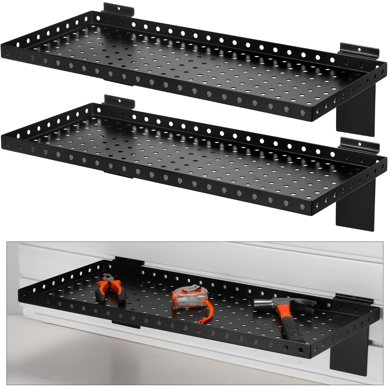 2 Pcs Slat Wall Shelves, Heavy Duty Metal Slatwall Shelf for Retail, Garage, …
