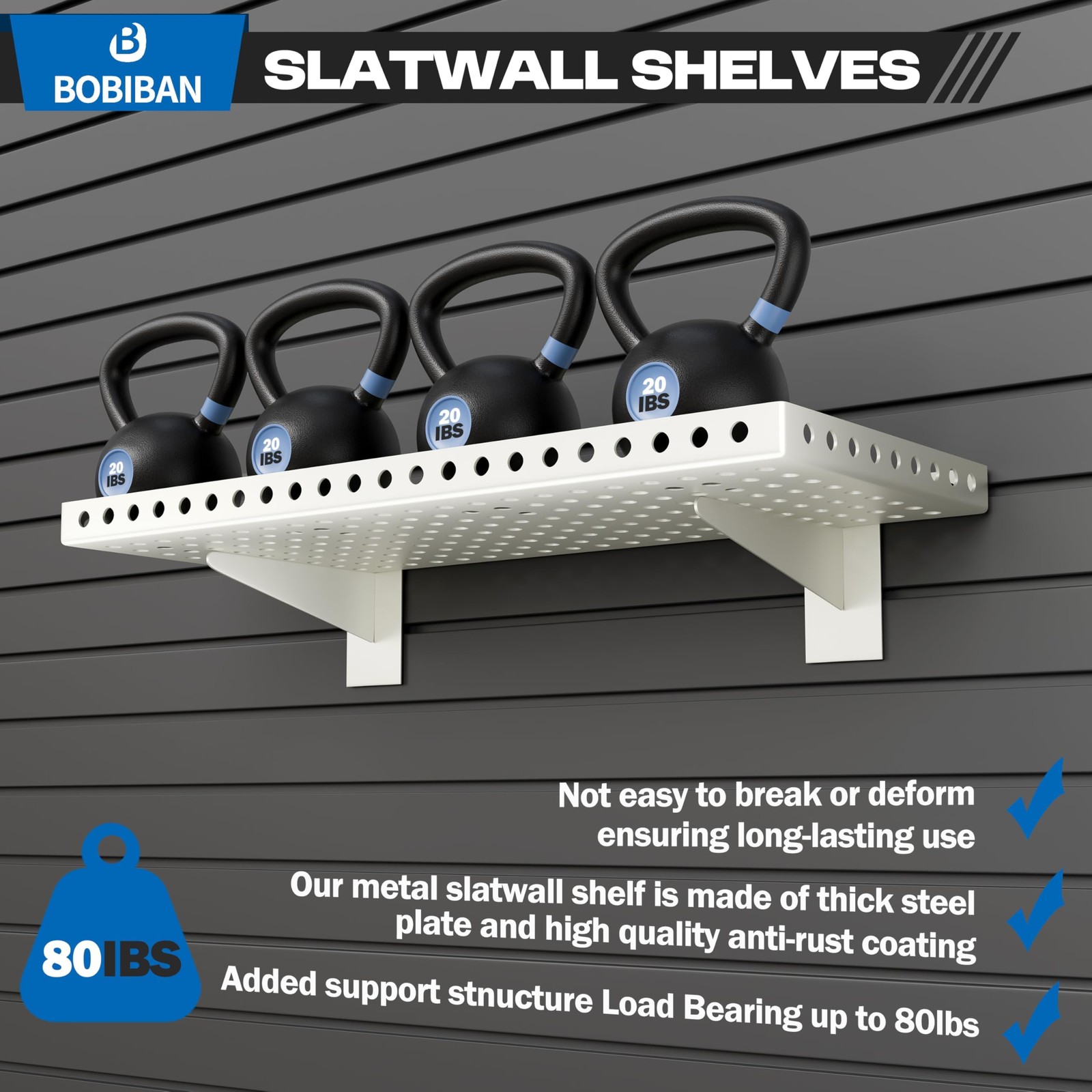 2 Pack Heavy Duty Slatwall Shelves 10 X 24 Inch, White