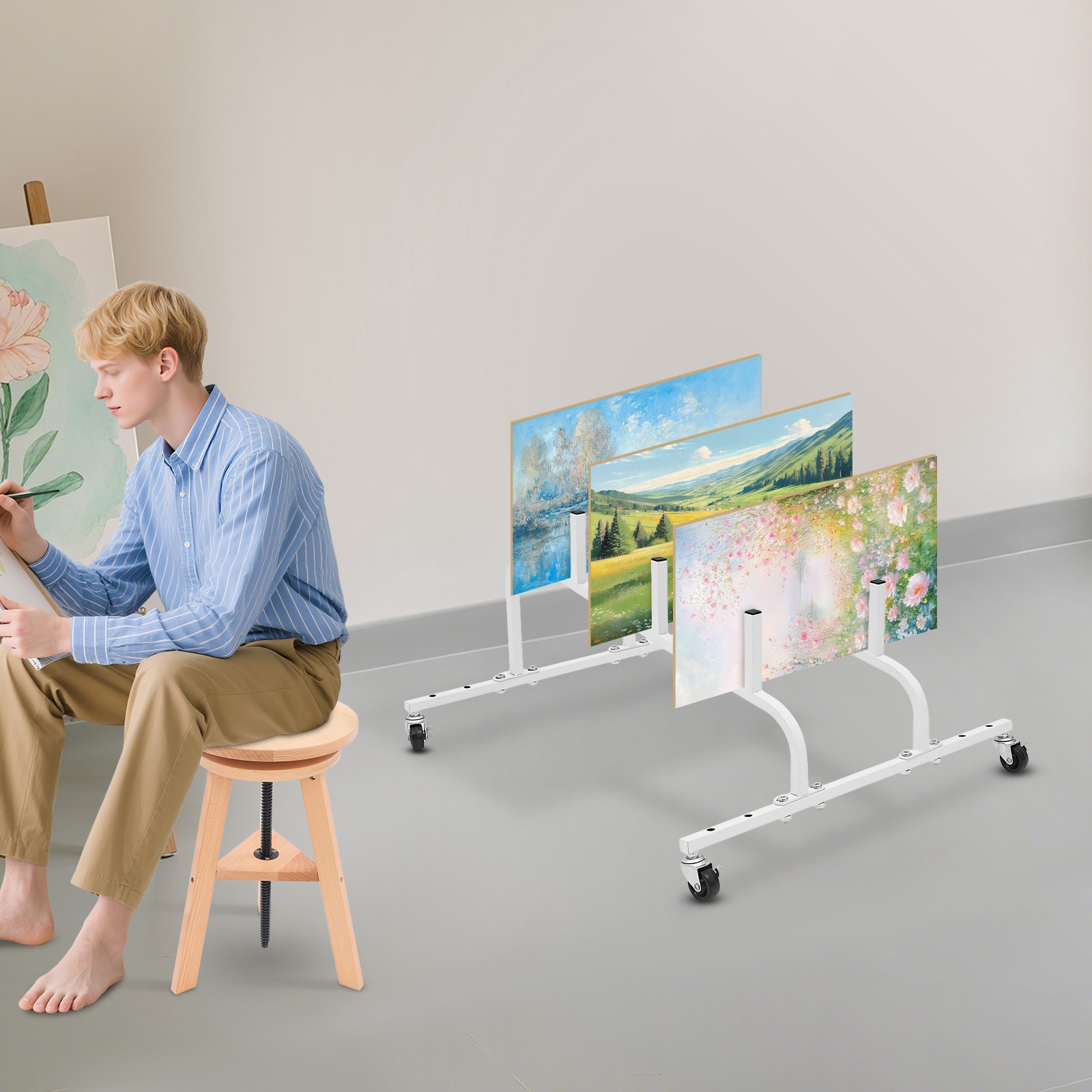 Picture Fame/Canvas Storage Display Rack Cart, Adjustable Tile Sample Display