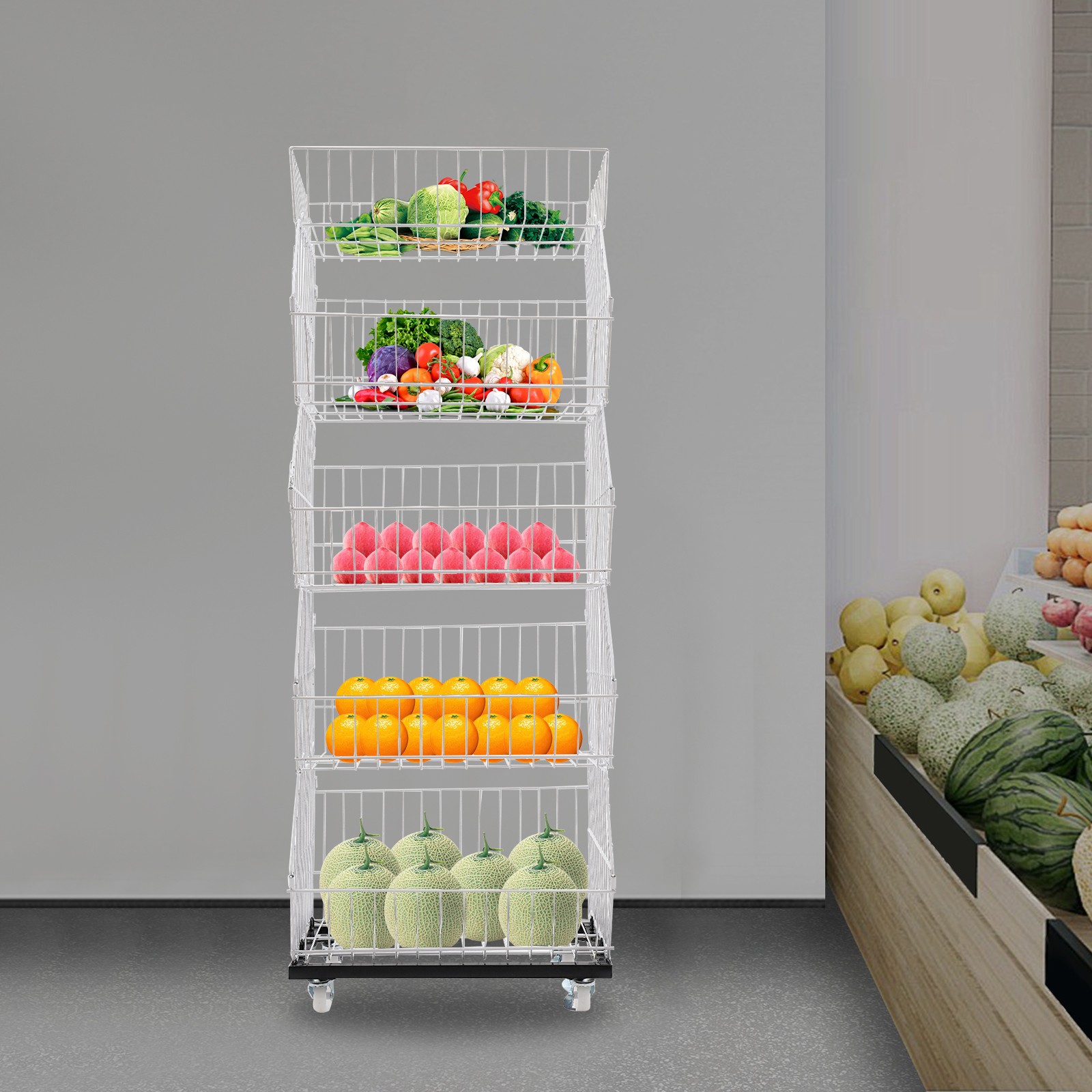 5 Tier Display Rack For Supermarket Kitchen Vegetable Storage Basket Shelving