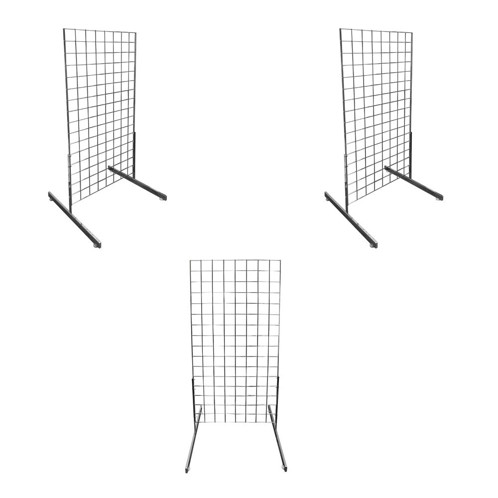 3 Pc CHROME Gridwall panels 2′ x 4′ T-Leg Stands Display Hanging Fixture