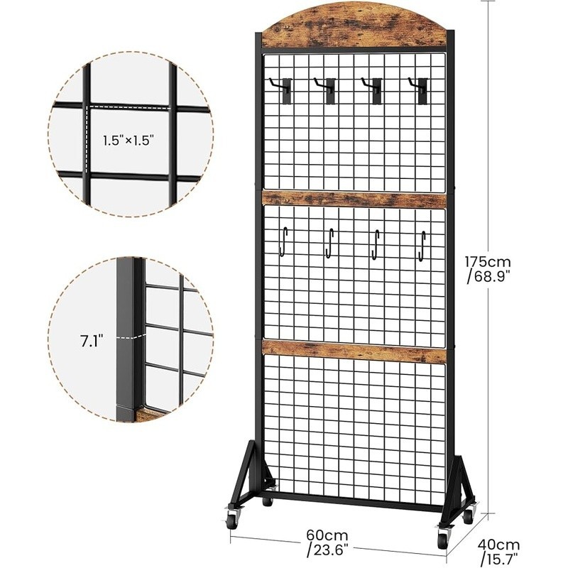 Sturdy Mobile Grid Display Rack W/ 4 Hooks Retail Storage Events Weddings New