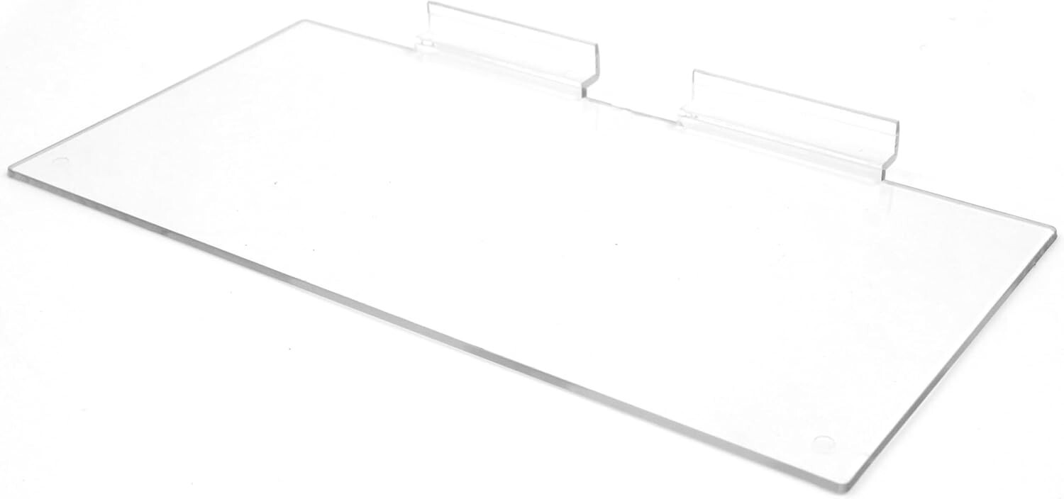 25 Slatwall Shelves Shelf Shoe 12″ x 6″ Flat Styrene Clear Acrylic Slat Grid