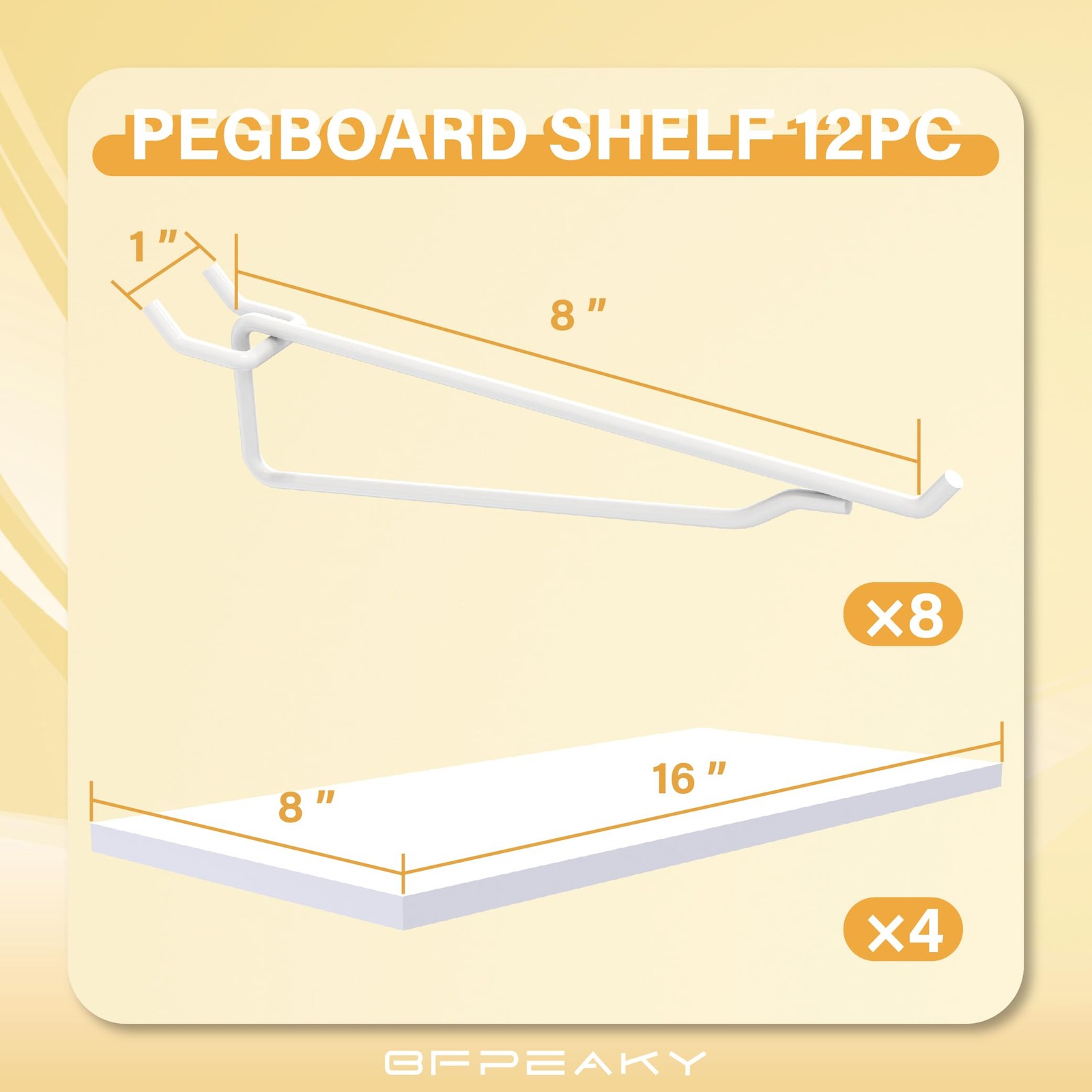 BFPeaky White Pegboard Shelf Set, 4 16 inches x 8 x 0.5 inches,