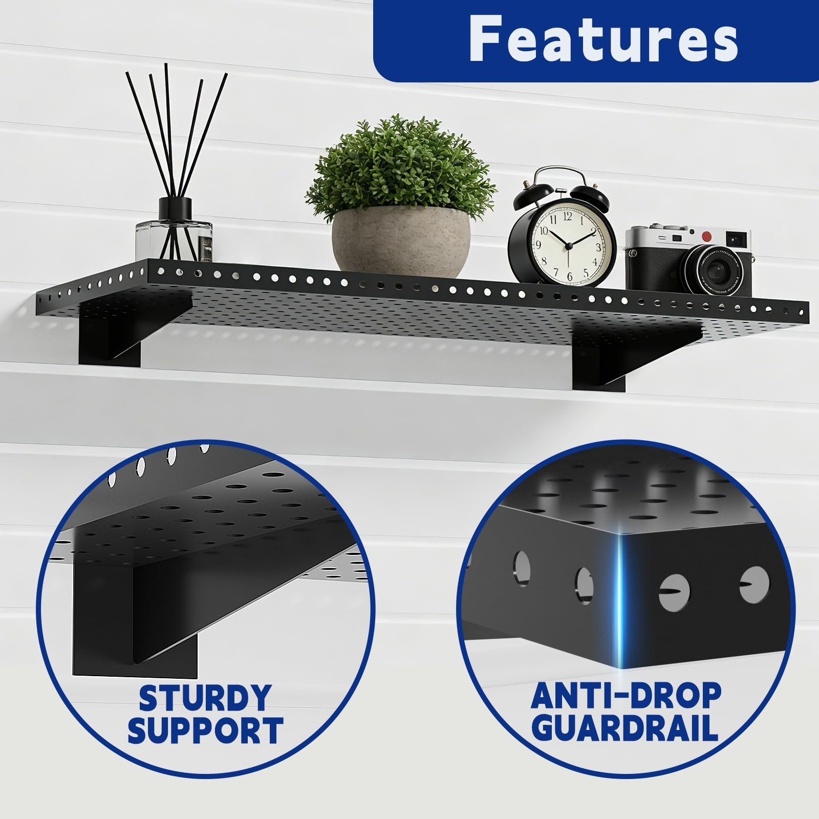 Heavy Duty Slatwall Shelf 24″x12″ – Steel Storage Rack for Garage & Retail (2 Pa