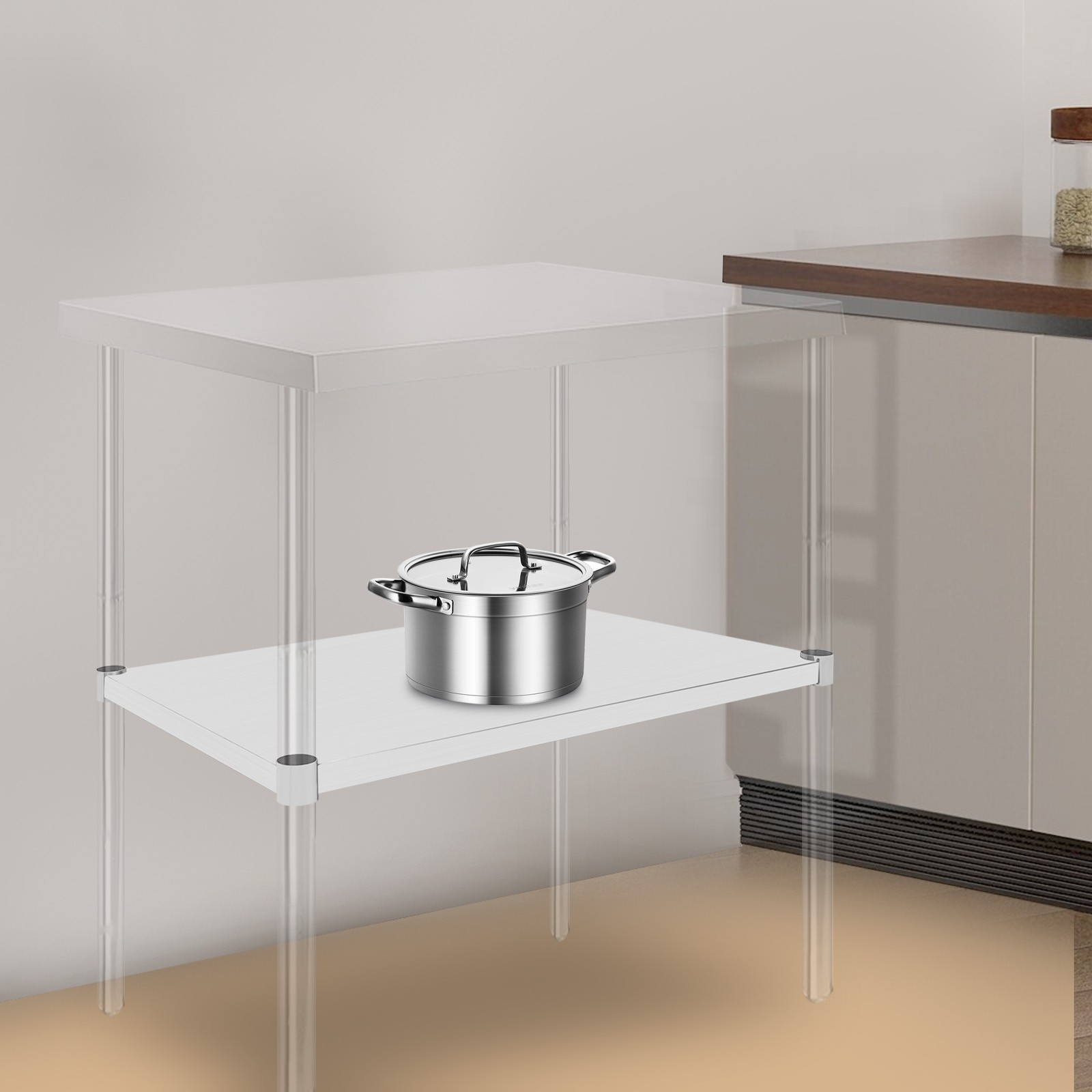 Under Shelf Stainless Steel Table Adjustable Lower Shelf Worktable Under Shelf