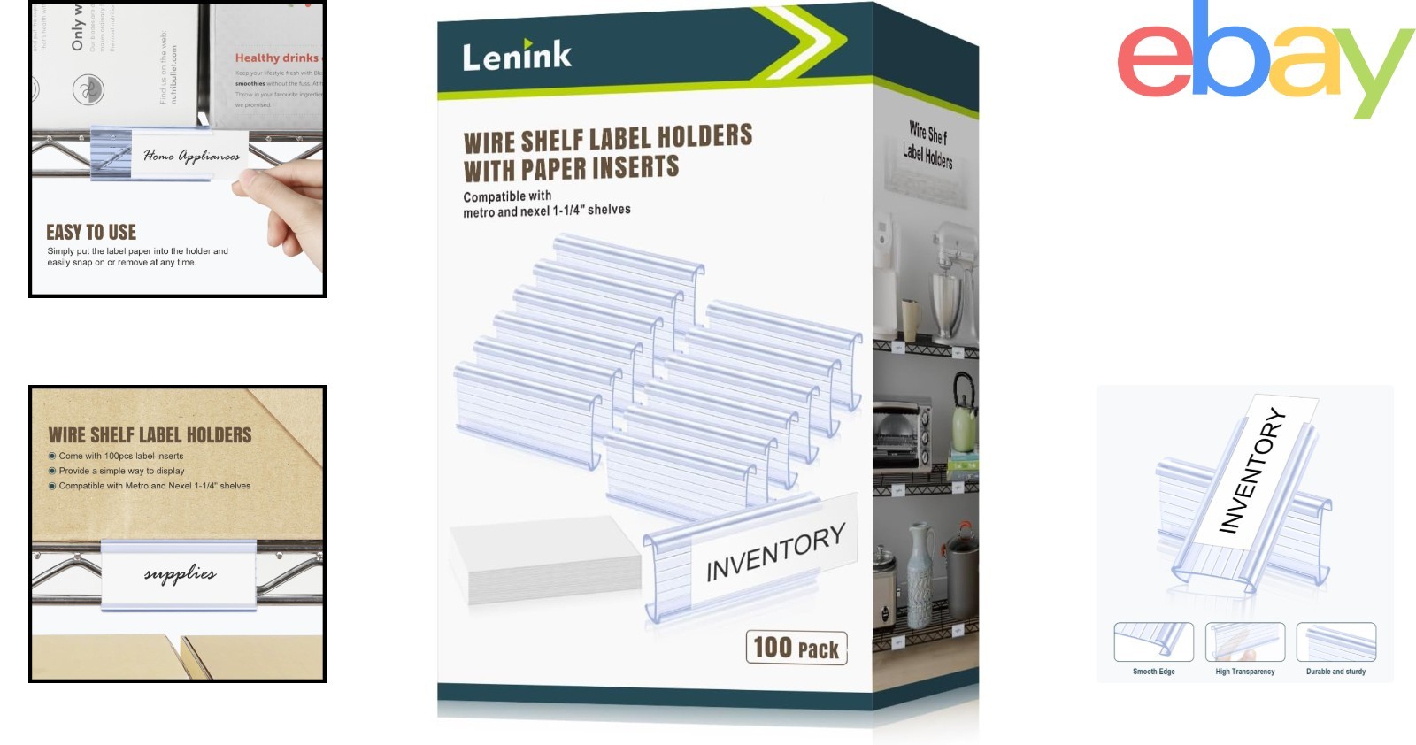 100 Pack Wire Shelf Label Holders with Label Paper Inserts for Easy Organization