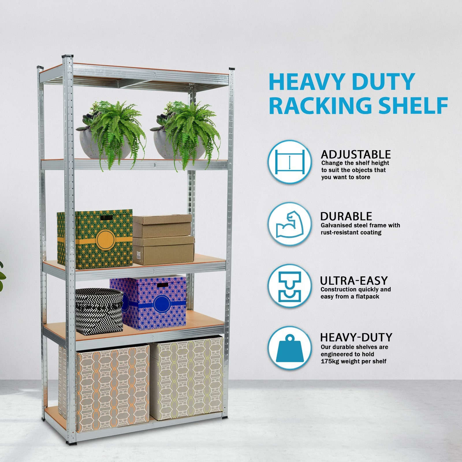 5 Tier Racking Shelf Heavy Duty Garage Shelving Storage Shelves Unit 150x70x30cm