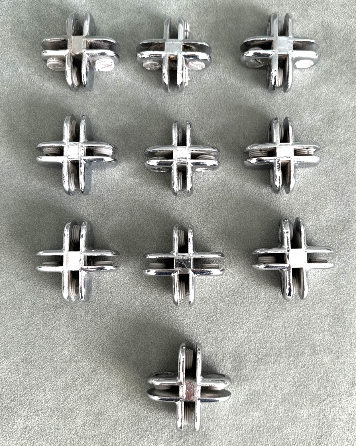 10 Pieces Chrome 4 Way 3/16″ Glass Cube Connector Shelf Clips Joiner