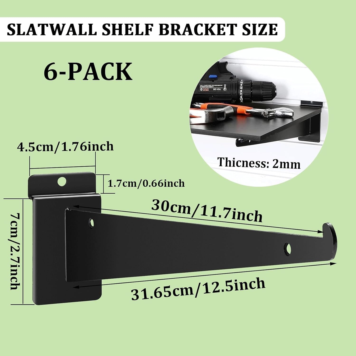 Versatile 12 Inch Slat Wall Shelf Brackets – Perfect for Home and Retail, 6 Pack