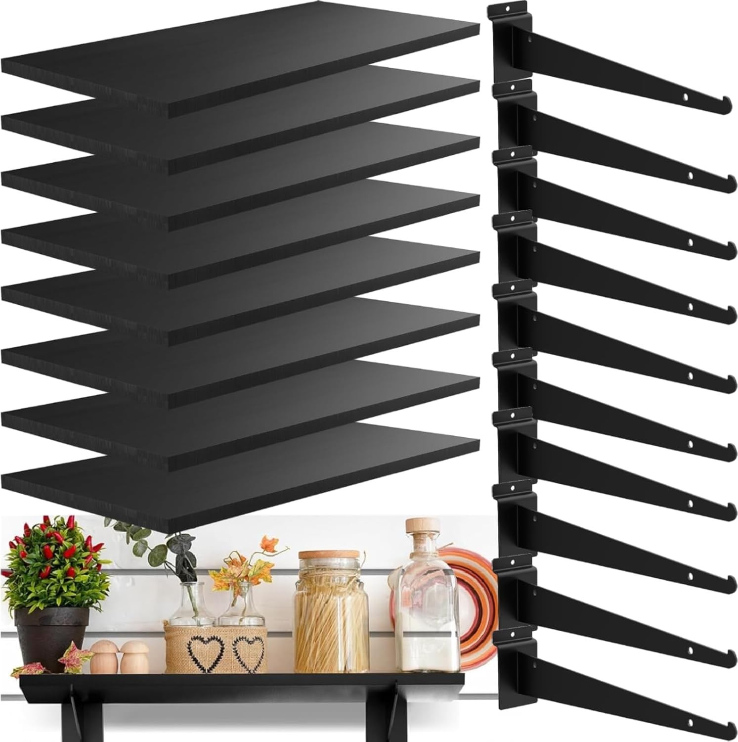 8 Pack Wooden Slatwall Shelf, 23.6″D x 11.8″W Slatwall Shelves with Metal Bracke