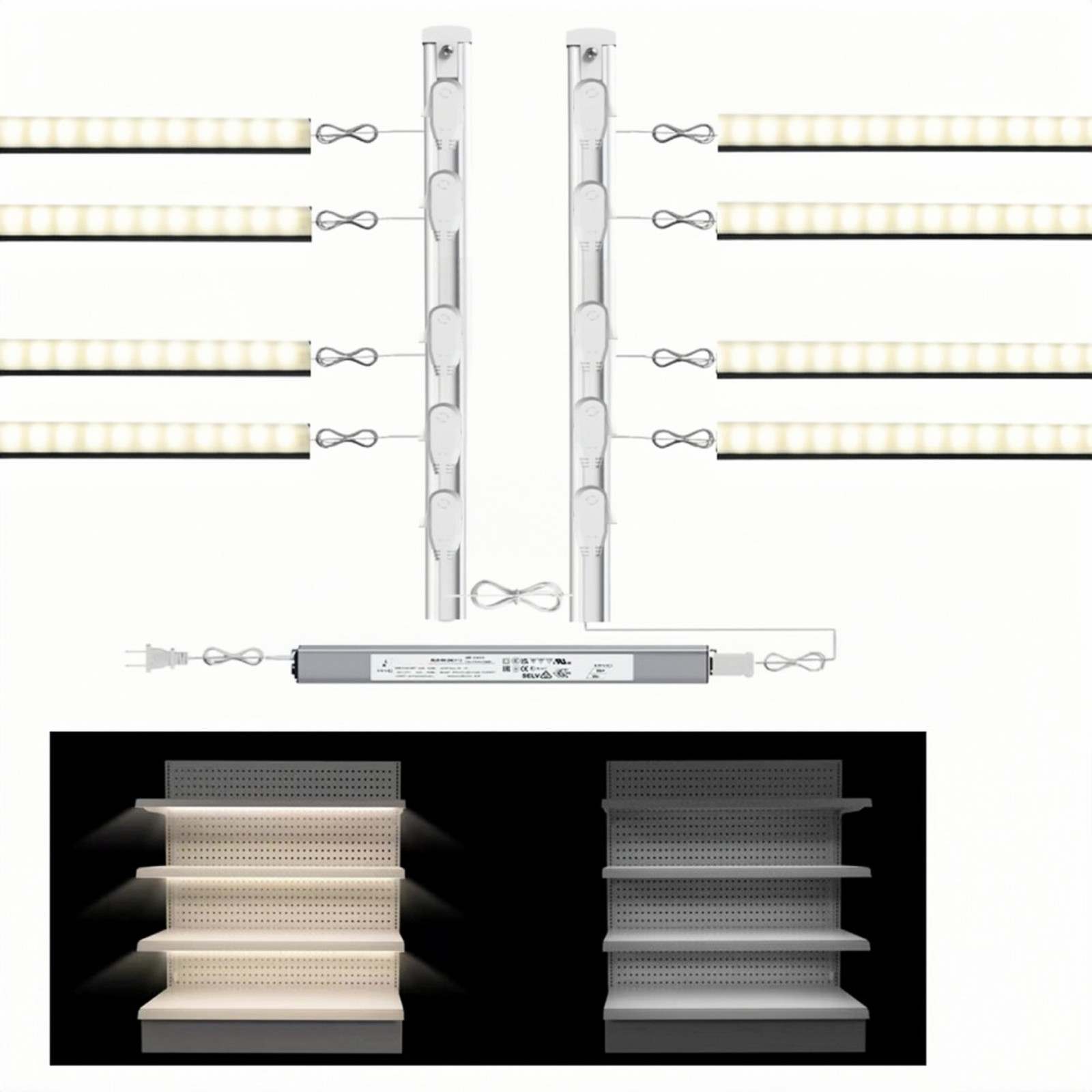 Gondola Shelving Lighting kit includes power supply all accessories 8-pack 4ft