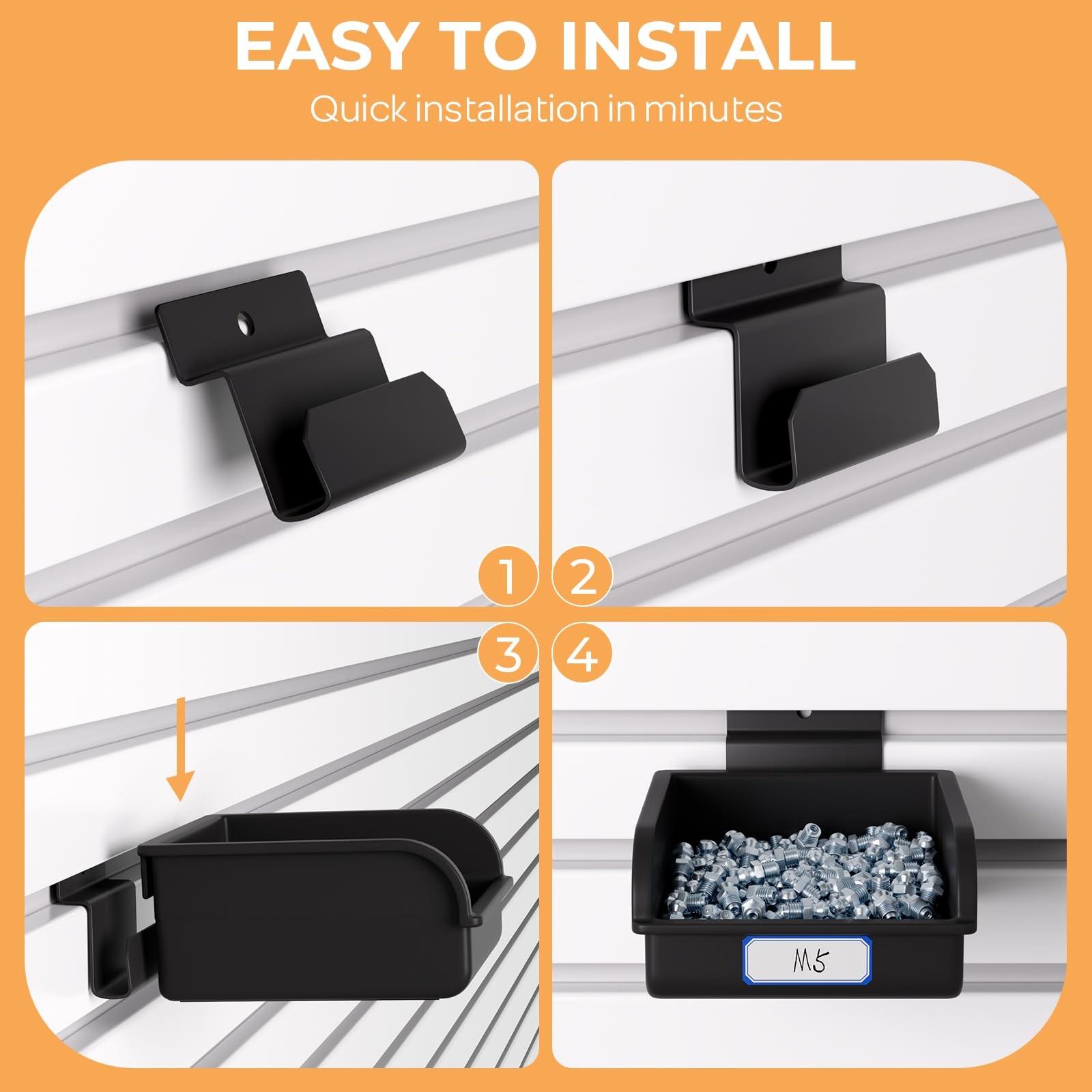 12 PCS Plastic Slatwall Bins Hooks Garage Hardware Organizer Wall Containers
