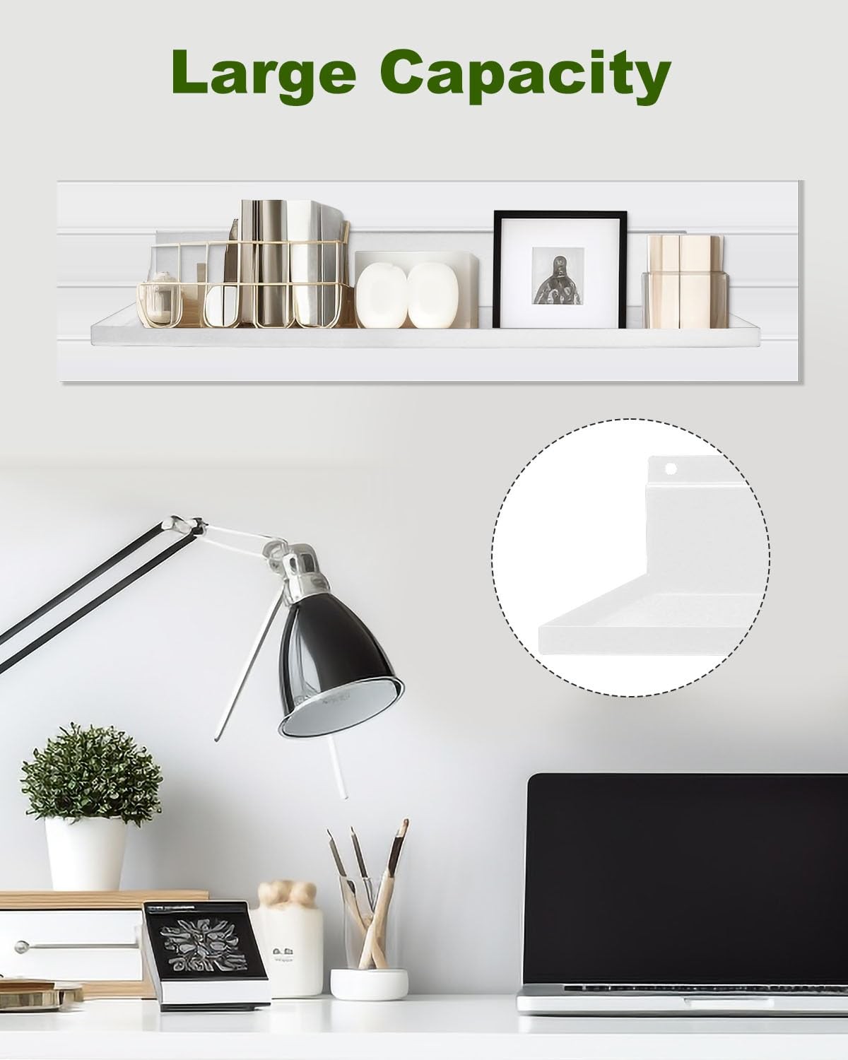 2 PCS 178 Inch White Metal Slatwall Hanging Shelf Heavy Duty Slat Wall Rack