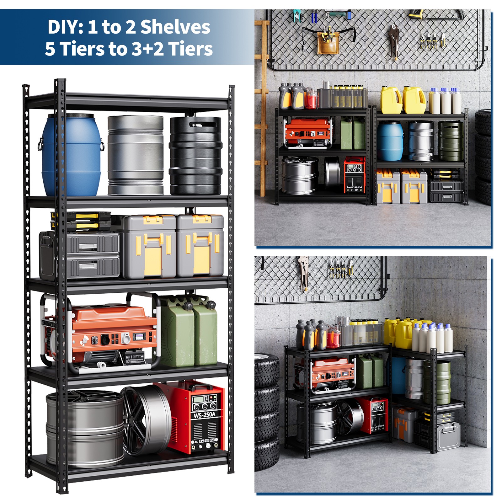 3/5-Tier Heavy Duty Steel Garage Shelving Unit Adjustable Metal Storage Rack