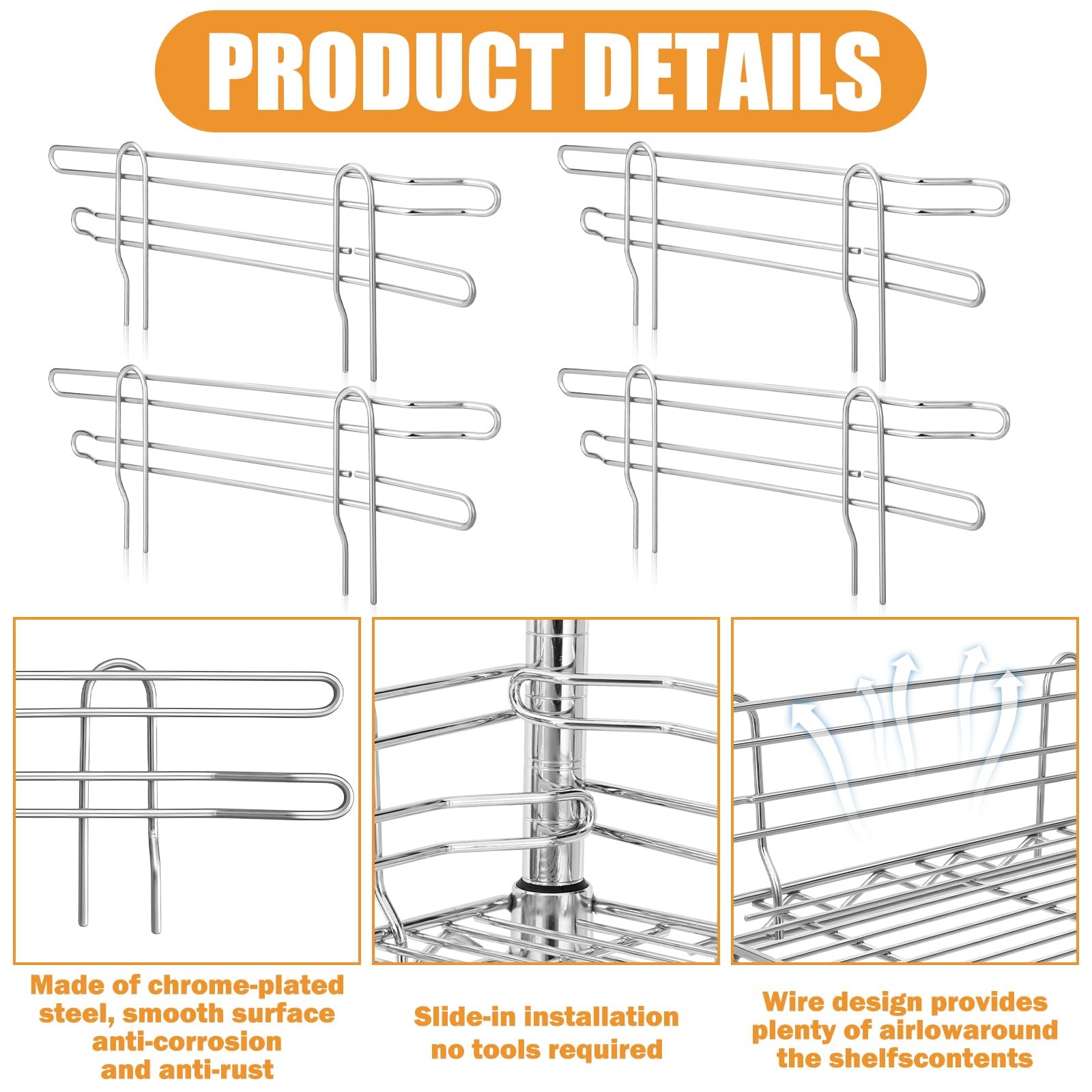 MorningRo 4 Pcs Chrome Wire Shelf Ledge 14″ L x 5″ H L X H, Silver