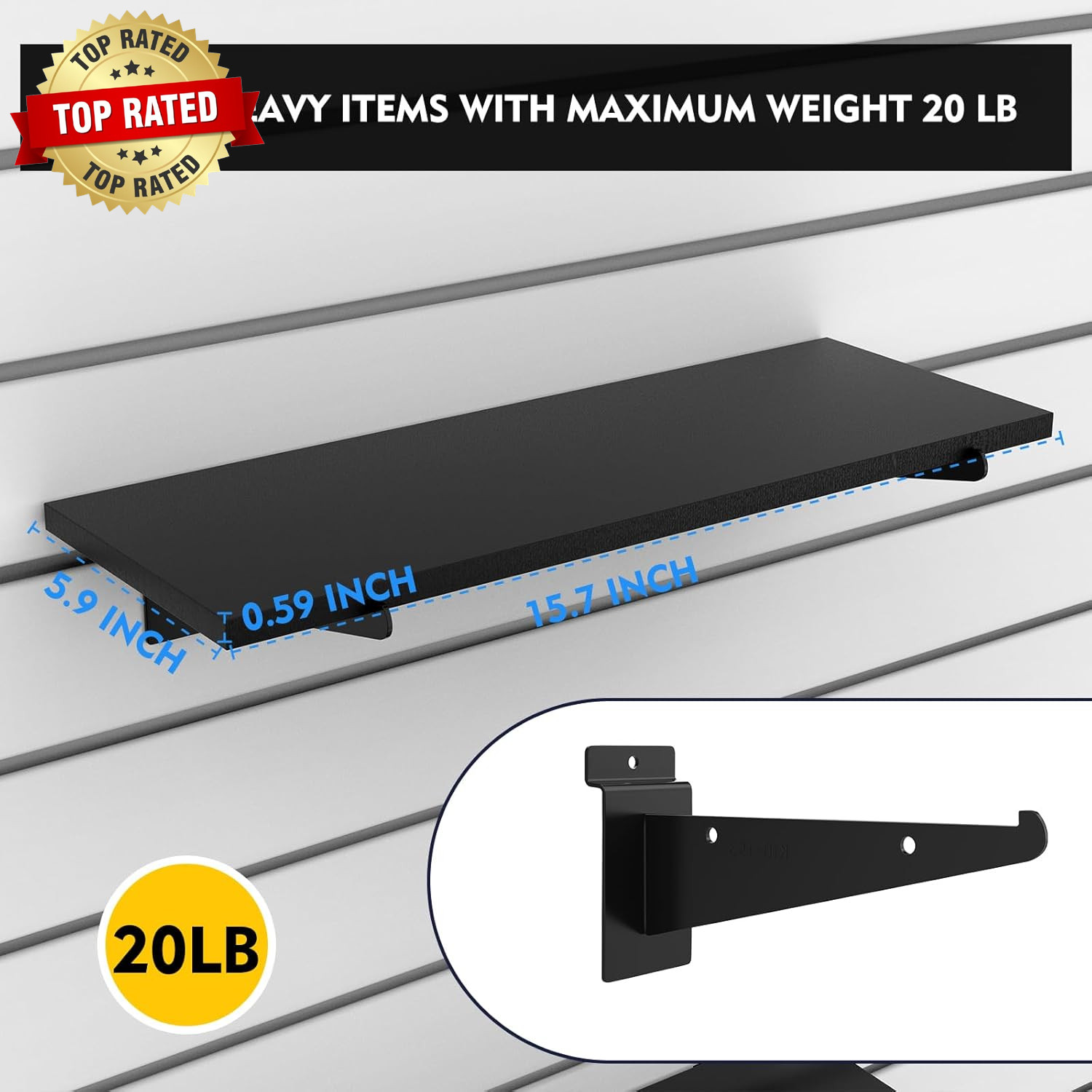 8 Pack Wooden Slatwall Shelf, 15.7 X 5.9 Inch Slatwall Shelves with Metal Bracke
