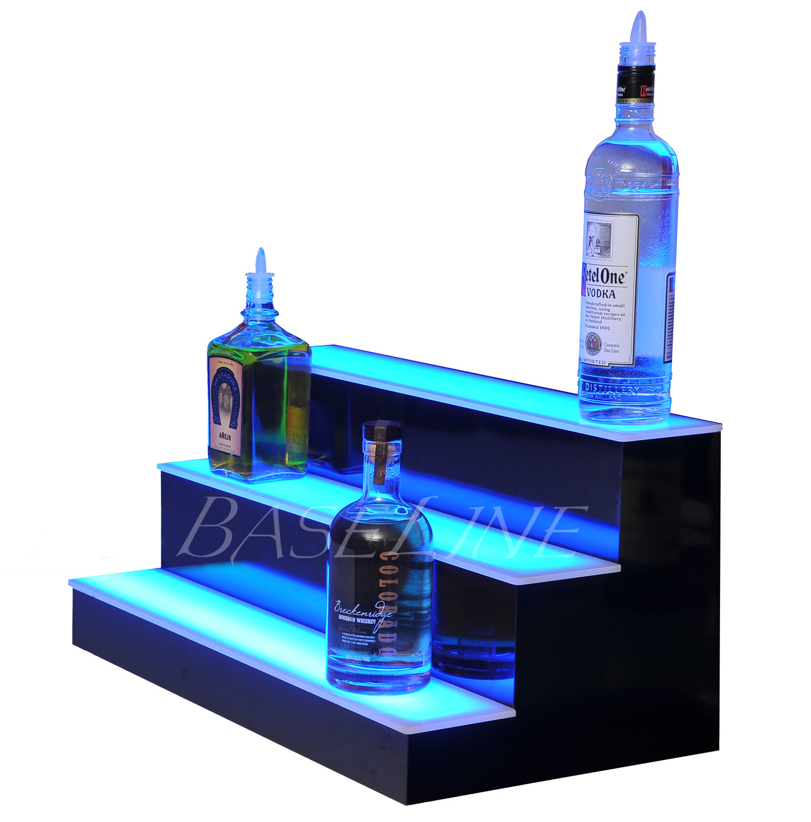 23″ LED BOTTLE RACK BAR SHELF, Three Step Home Bar Glass Display Shelving Rack