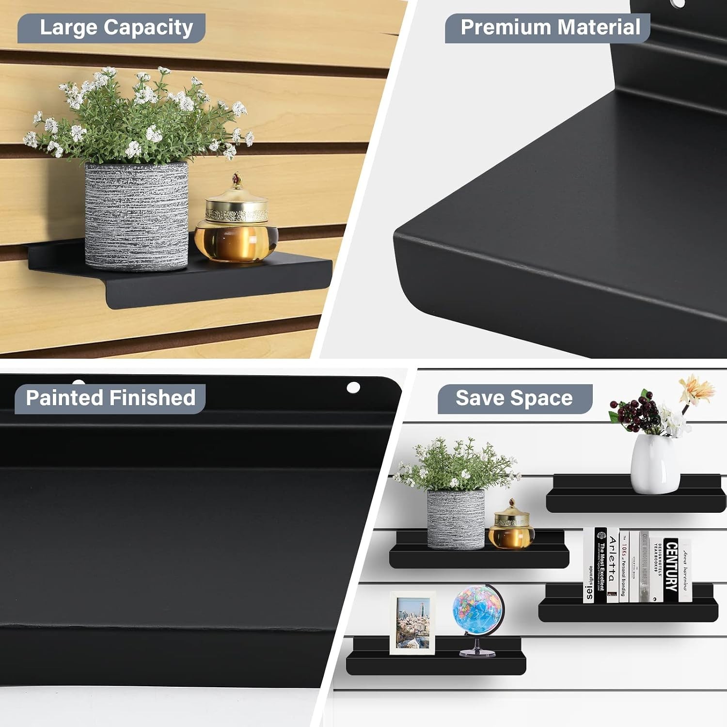 20-Piece Metal Slatwall Shelves Set, Black Display Shelves