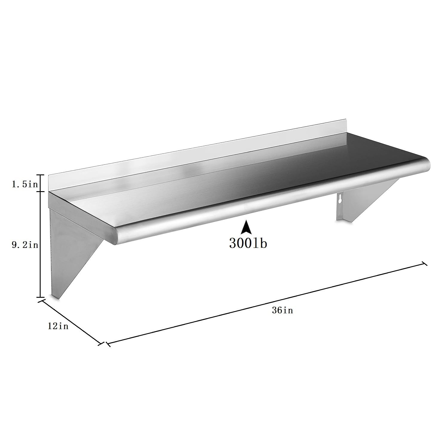 ROCKPOINT Stainless Steel Shelf 12 x 36 Inches 300lb, NSF 12″D x 36″W, Silver