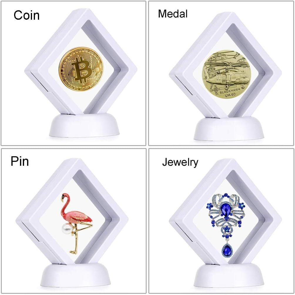Skelang 10-Pack 3D Floating Display Case Box Coins White
