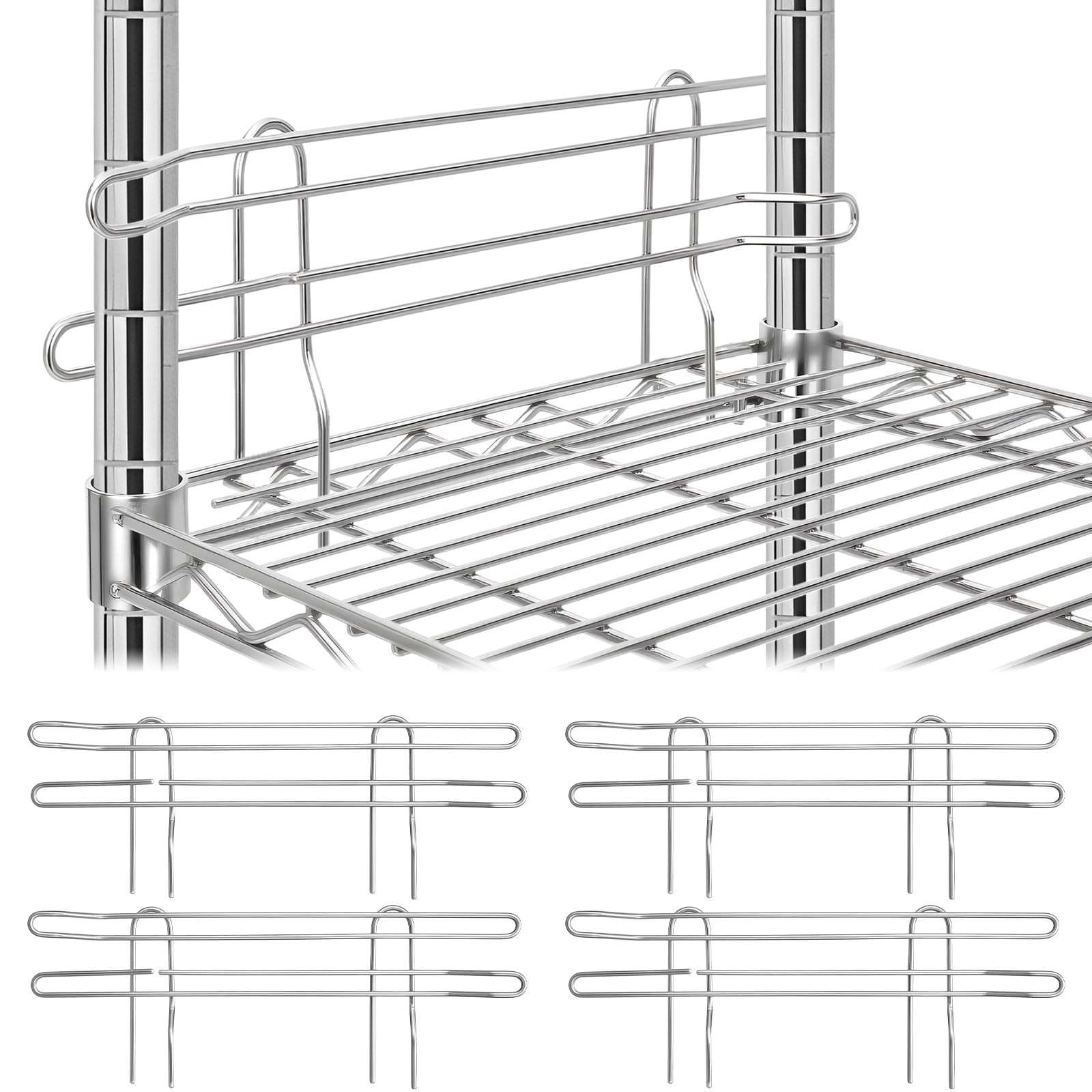MorningRo 4 Pcs Chrome Wire Shelf Ledge 14″ L x 5″ H L X H, Silver